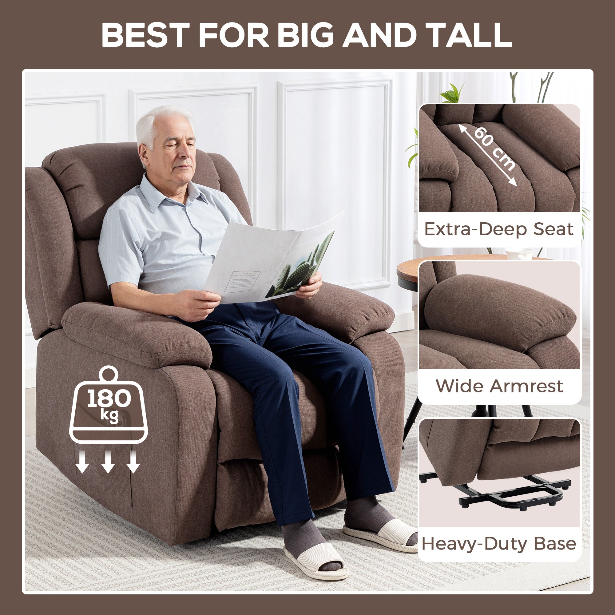 HOMCOM Power Lift Recliner Chair with Vibration Massage, Lift Chair for Elderly with Footrest, Remote, Side Pocket, Dark Brown