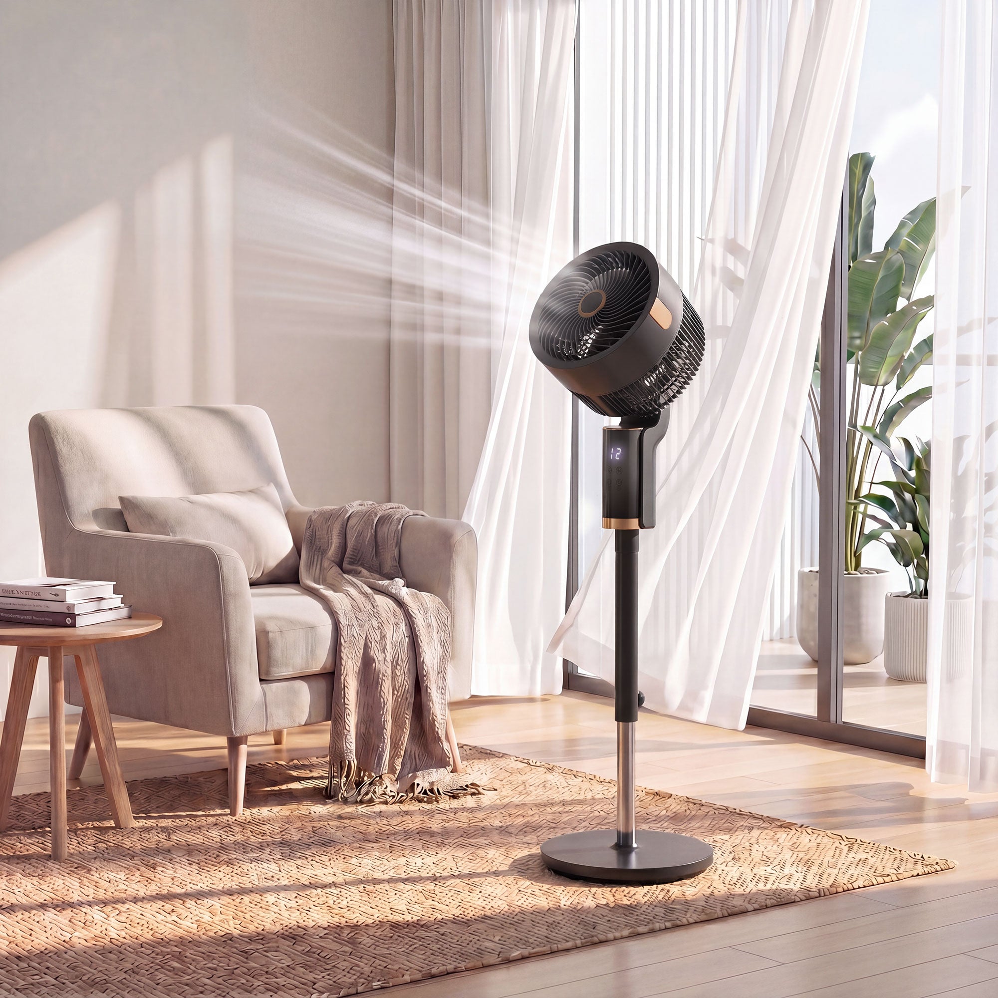 HOMCOM 20 dB Silent Standing Fan for Bedroom, 44" Pedestal Fan with 90° Oscillating, 8 Speeds and LED Light, Black
