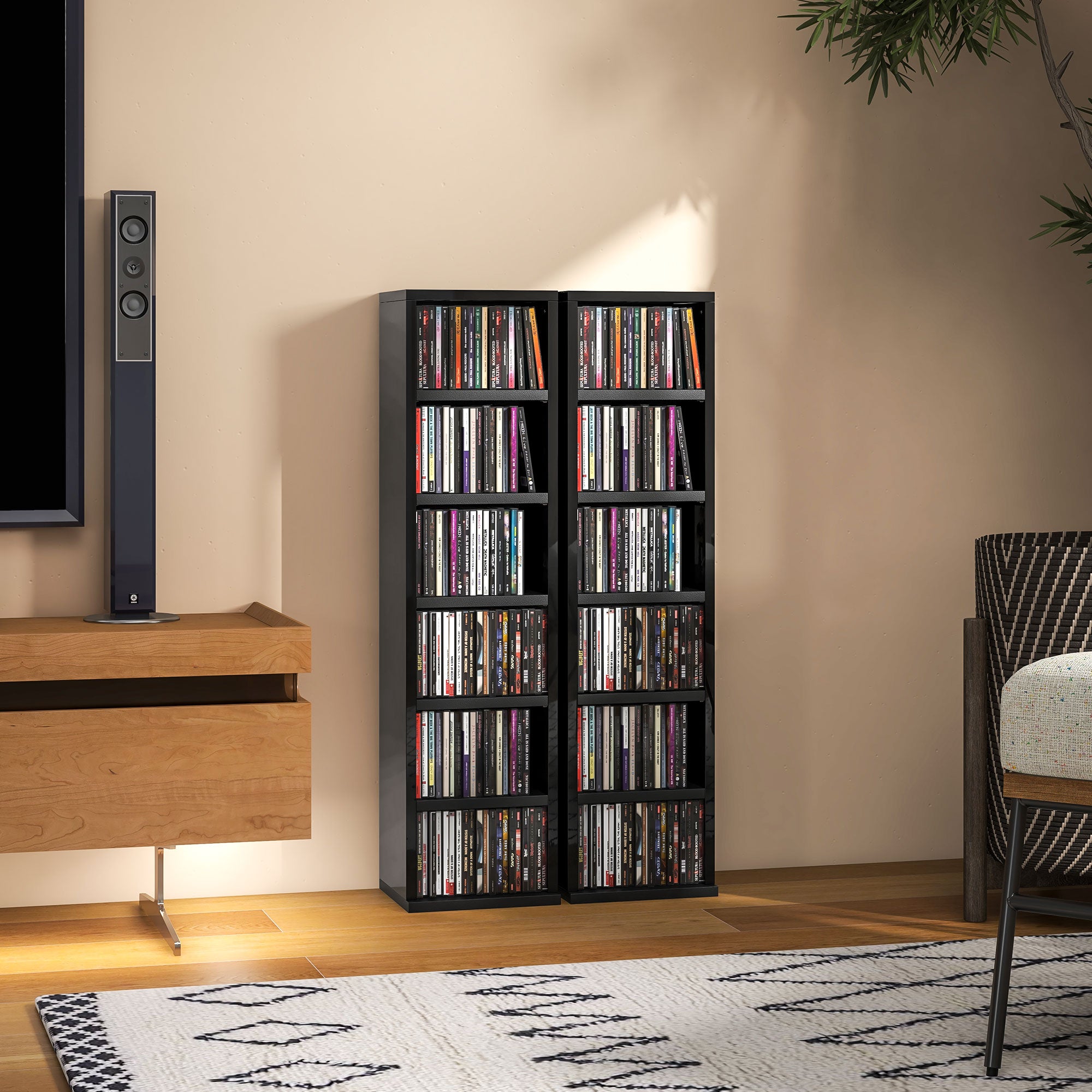 HOMCOM Set of Two 102 CD Storage Units - High Gloss Black - North Peak Garden Furniture