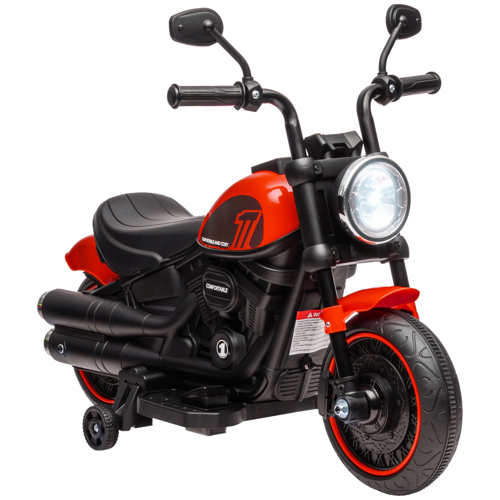 HOMCOM 6v Electric Motorbike with Training Wheels, One-Button Start - Red