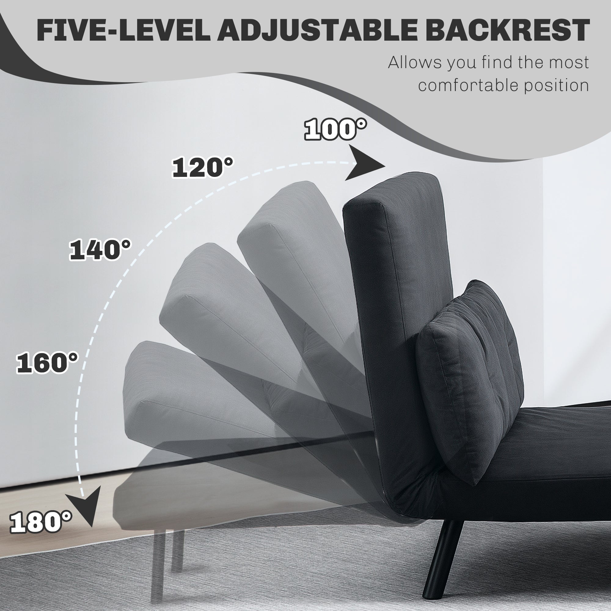 HOMCOM 4-in-1 Velvet-Feel Double Sofa Bed, with Pillows - Black - North Peak Garden Furniture