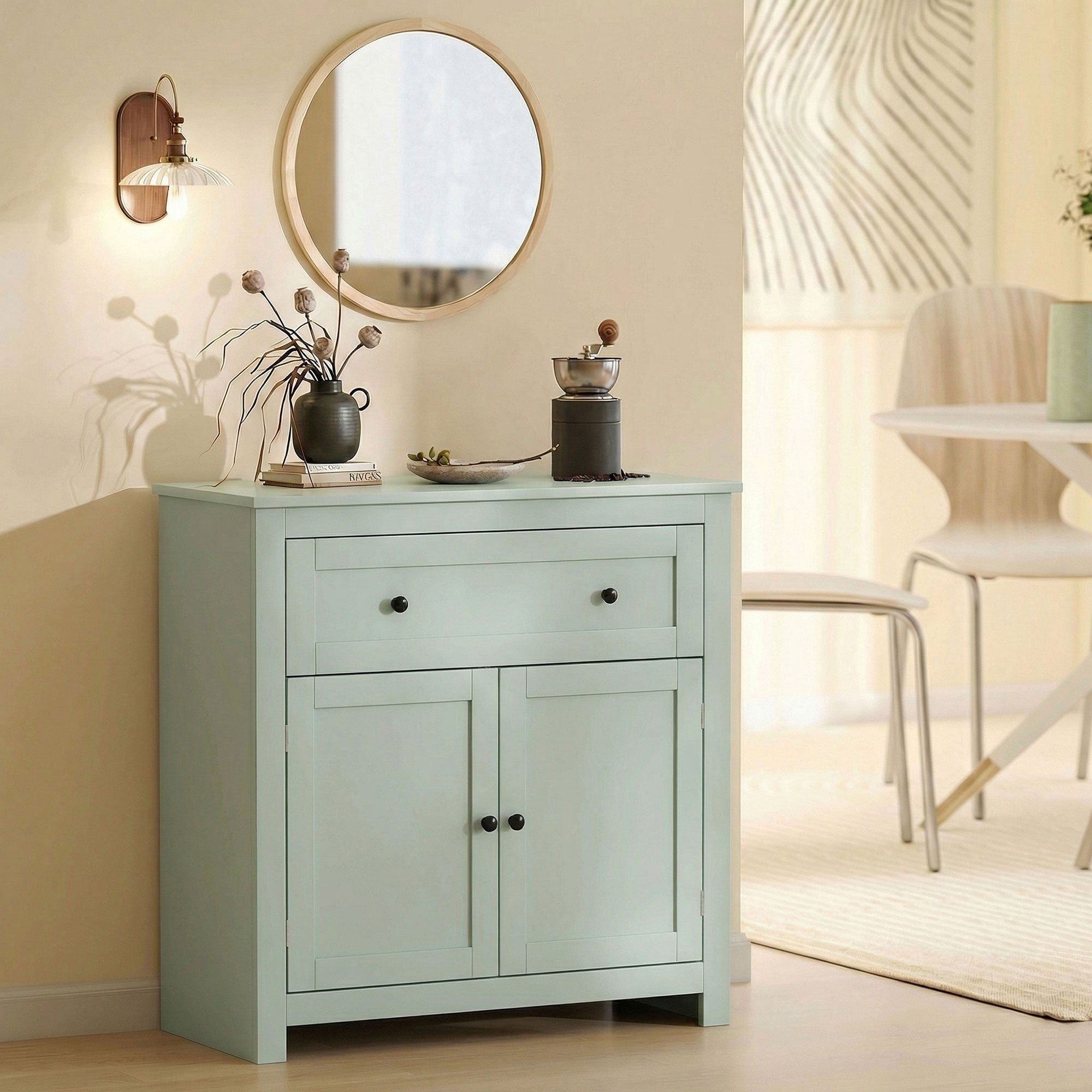 HOMCOM Sideboard Storage Cabinet, Modern Kitchen Cupboard with Adjustable Shelf, Drawer and Double Doors, Green