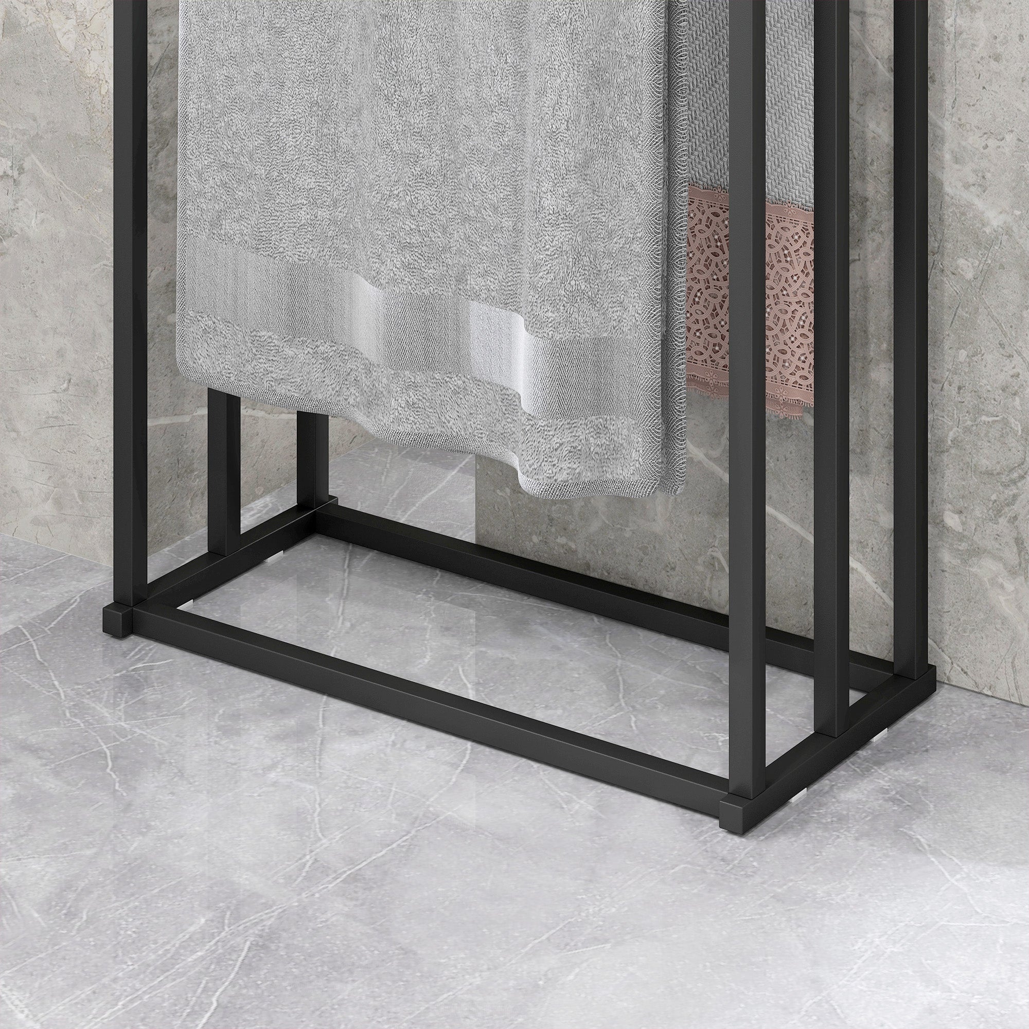 HOMCOM Freestanding Towel Rack, Steel Towel Rail Holder with 3 Bars, Black