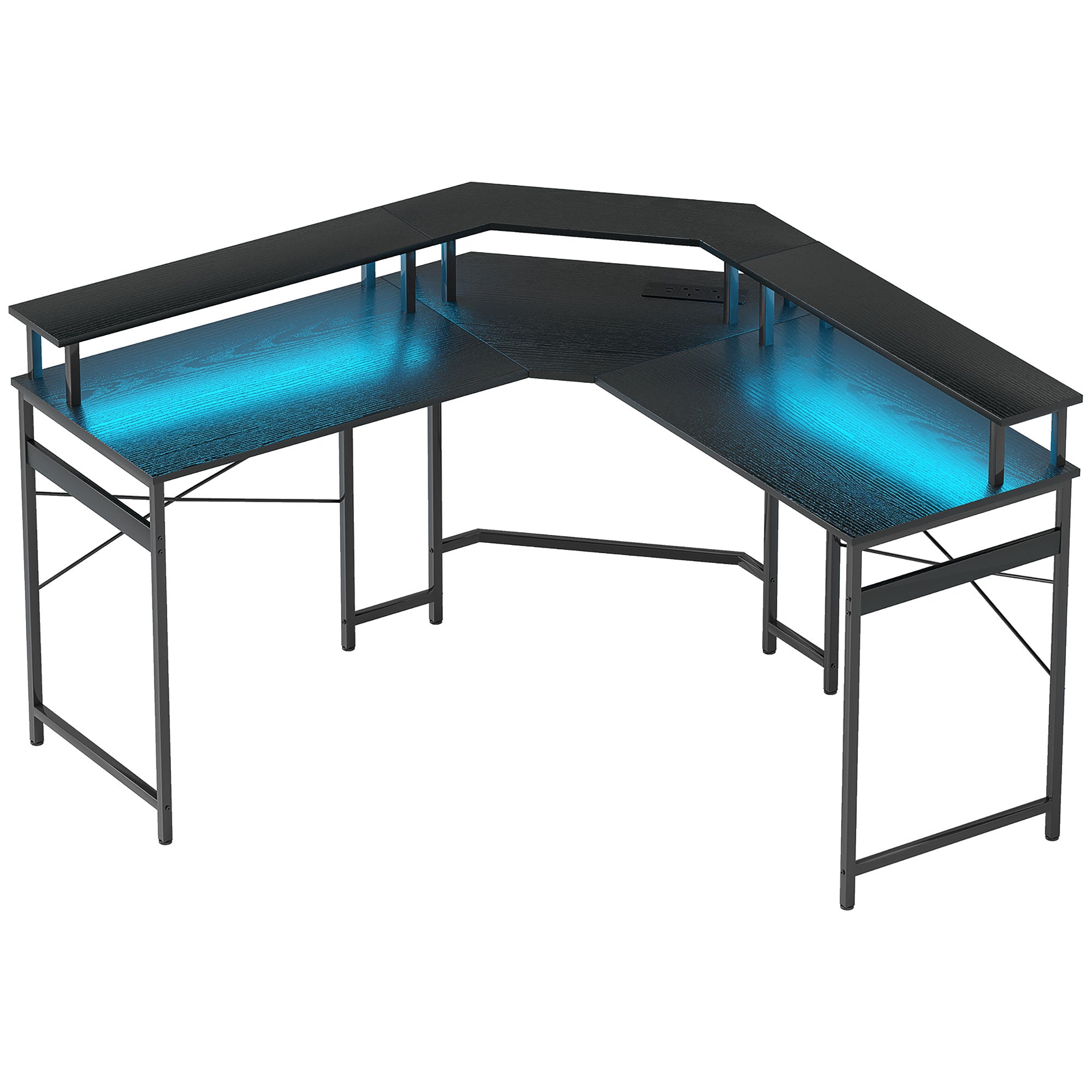 HOMCOM 'L' Shaped Work Desk, with LED Lights - Black - North Peak Garden Furniture