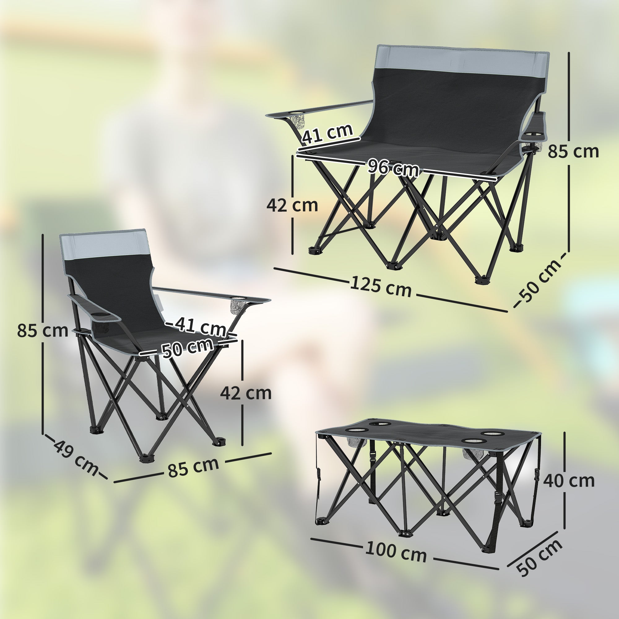 Outsunny Four-Piece Portable Picnic Table Set - Grey - North Peak Garden Furniture