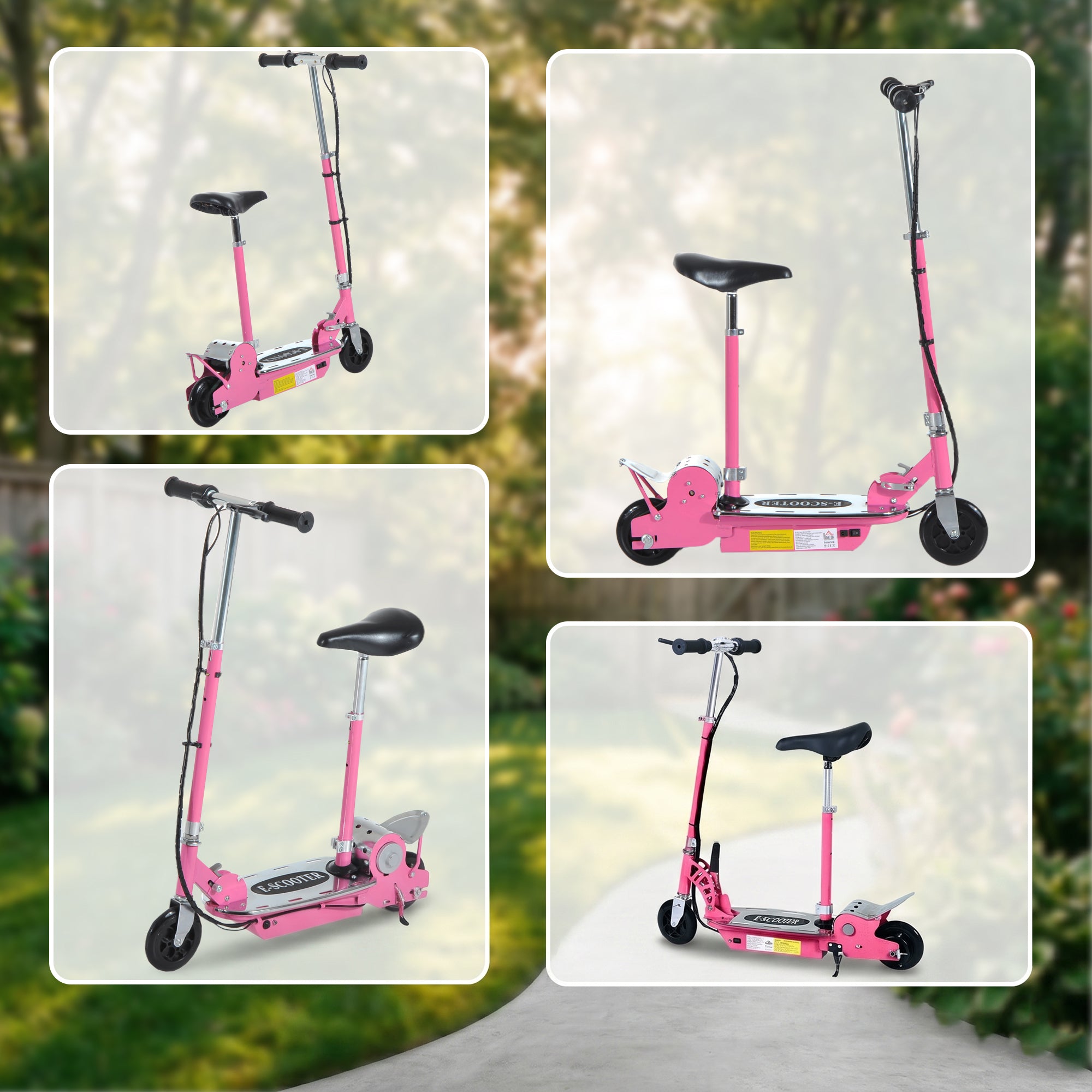 HOMCOM 120W Foldable Powered Scooters with 24V Rechargeable Battery, Adjustable Ride on Toy (Pink)