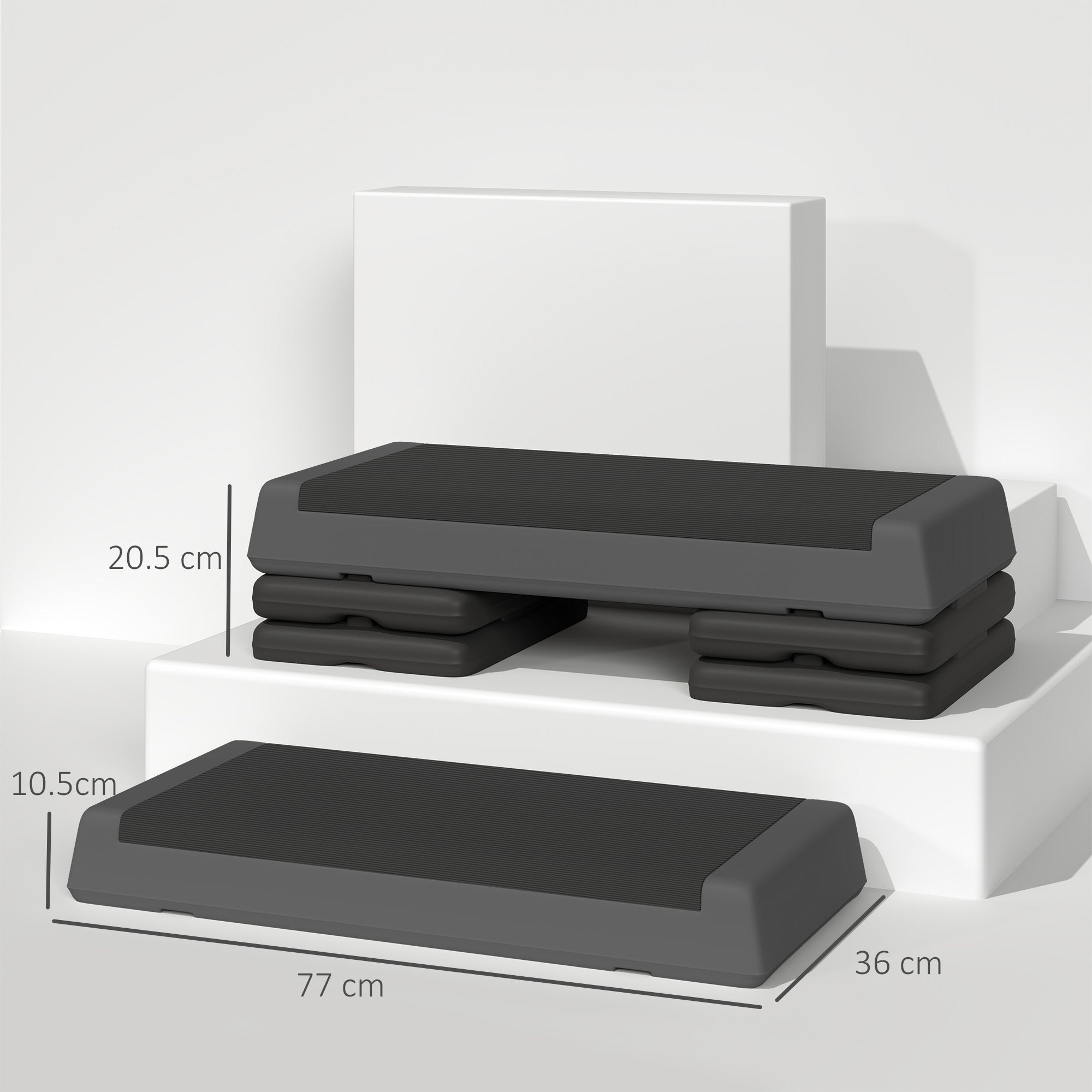 SPORTNOW Fitness Stepper, 3-Height Adjustable Aerobic Step, Non-Slip Exercise Step Board for Home Gym Office Workout, 10.5cm, 15.5cm, 20.5cm, Grey - North Peak Garden Furniture