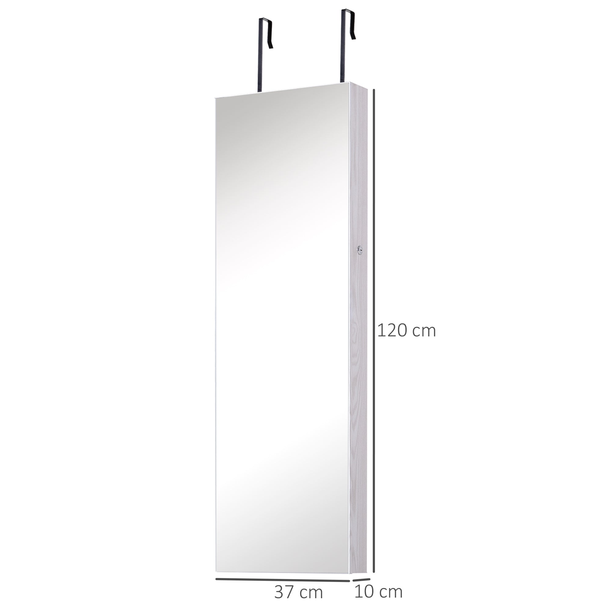 HOMCOM Jewelry Cabinet with Mirror and LED Lights, Lockable Makeup Cosmetics Jewellery Organiser, Mirror with Storage for Bedroom Dressing Room, White - North Peak Garden Furniture