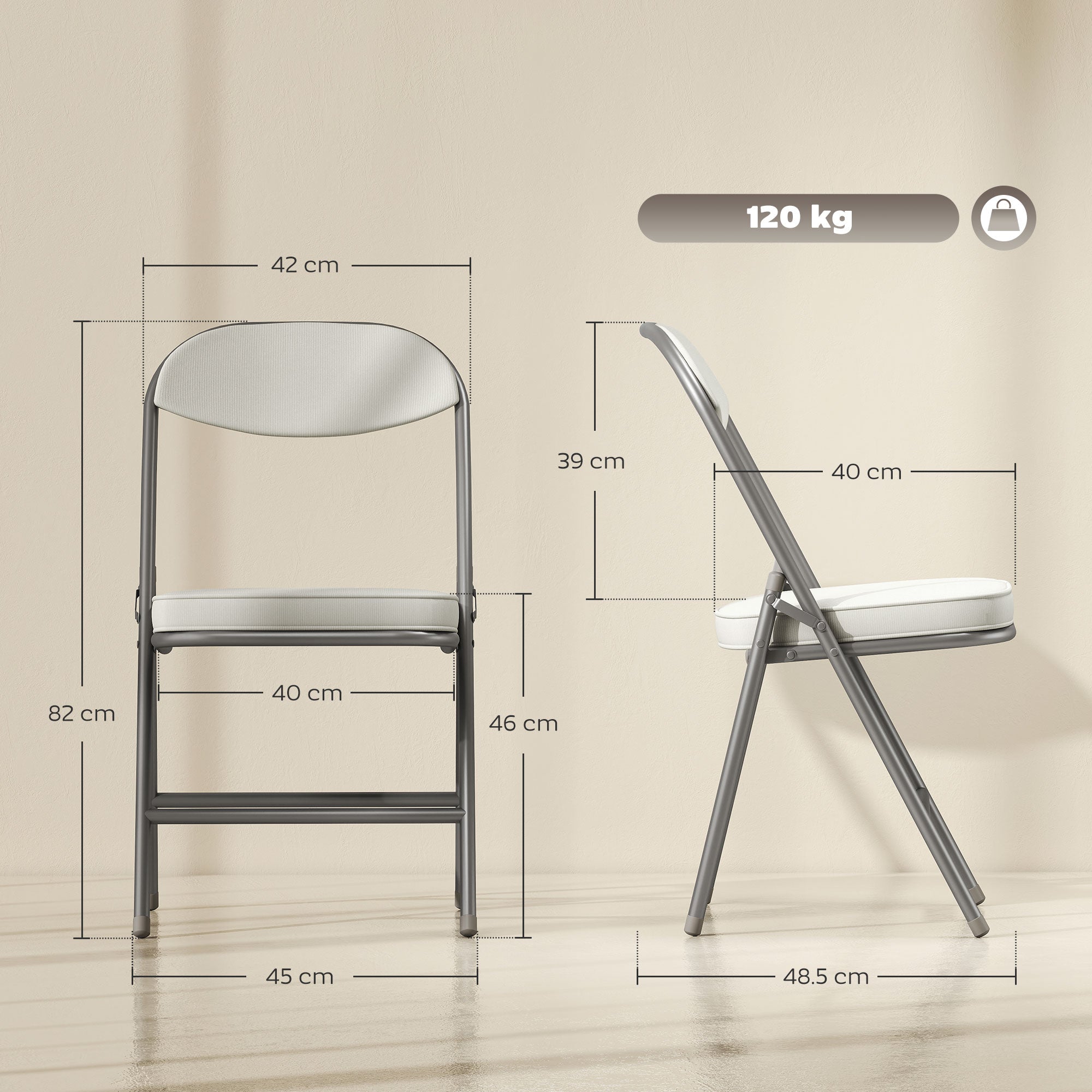 HOMCOM Set of Four Folding Corduroy Seat Chairs, Cream