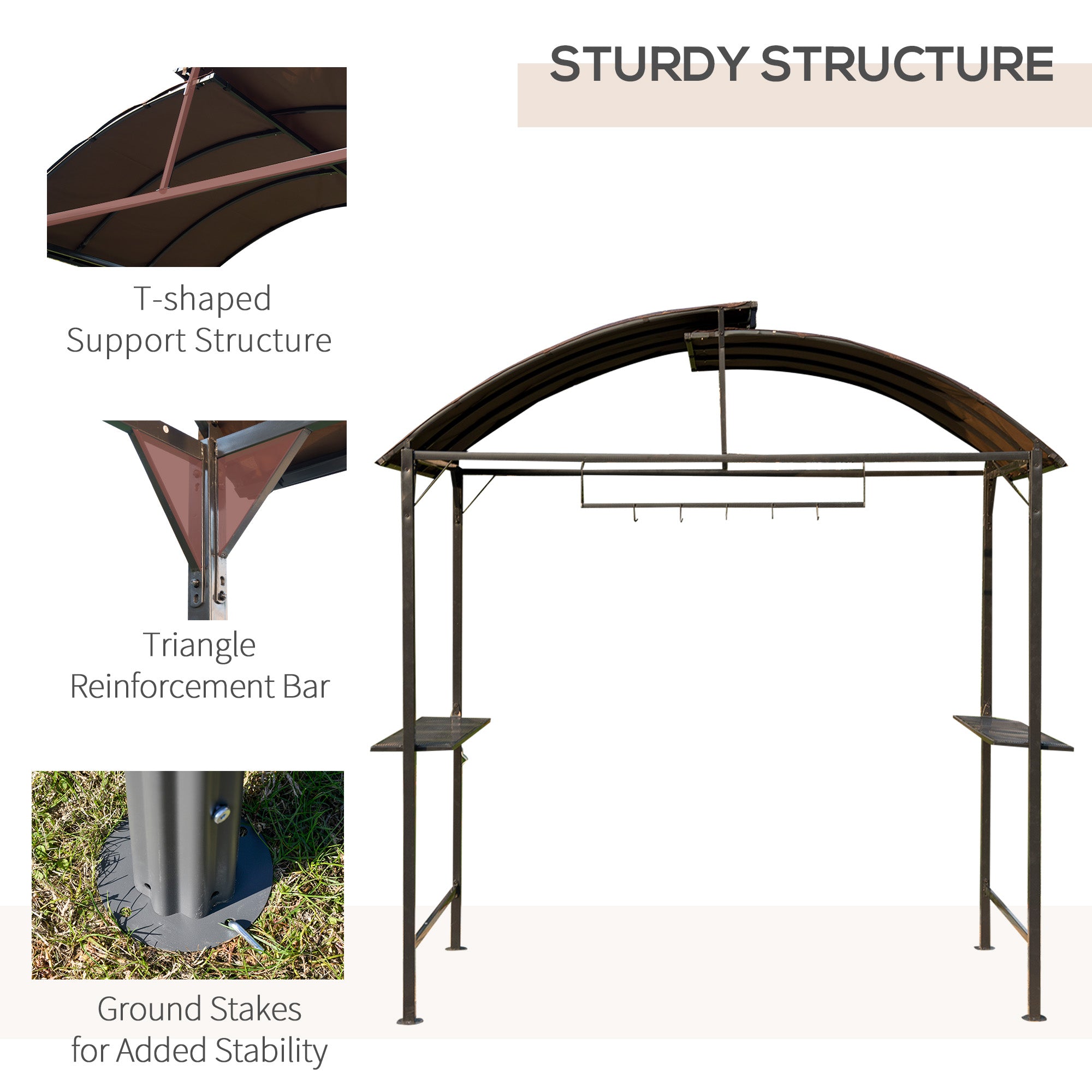 Outsunny Metal Smoking Gazebo Marquee Garden Patio BBQ Tent Grill Canopy Awning Shelter - Coffee - North Peak Garden Furniture