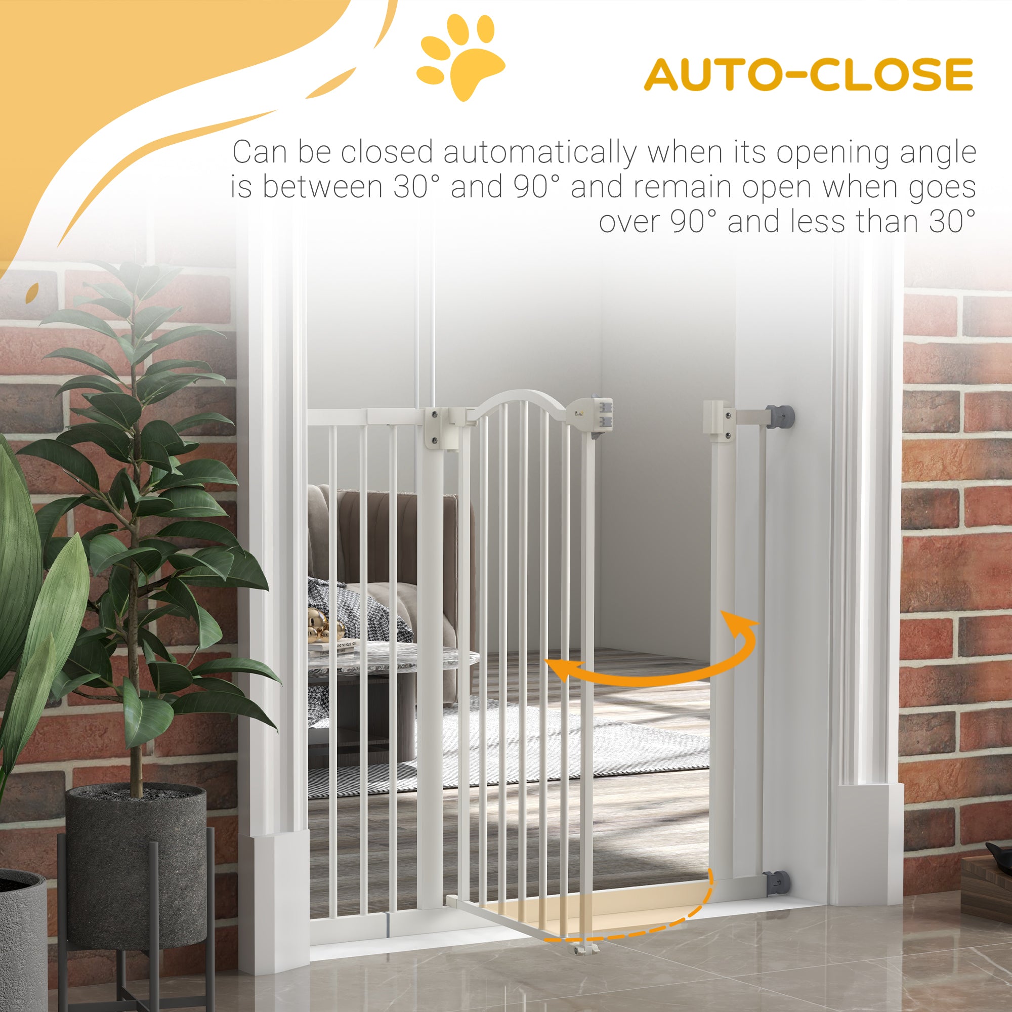 PawHut Metal 74-94cm Adjustable Pet Gate Safety Barrier w/ Auto-Close Door White - North Peak Garden Furniture