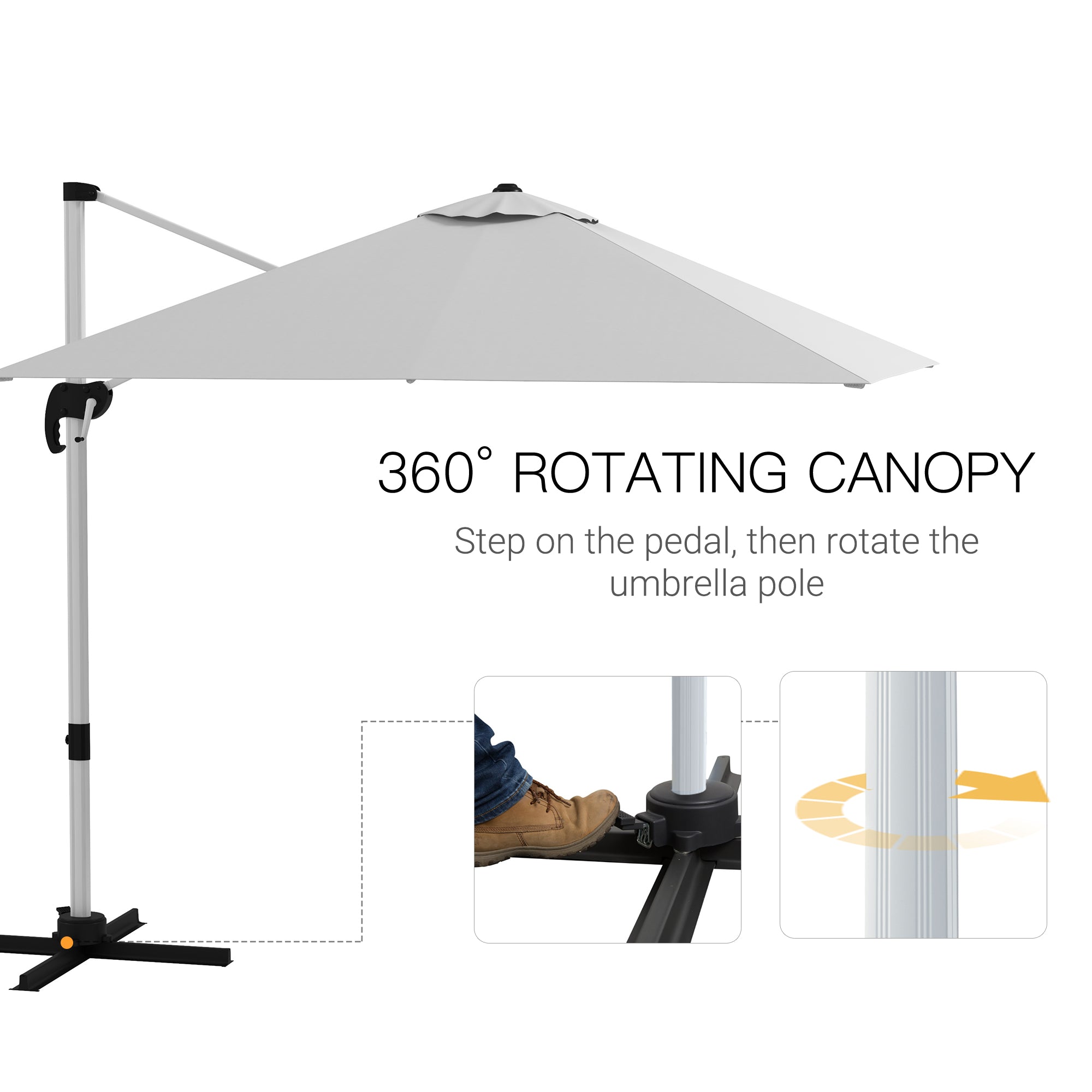 Outsunny Square Cantilever Garden Parasol, with Five-Position Canopy - White