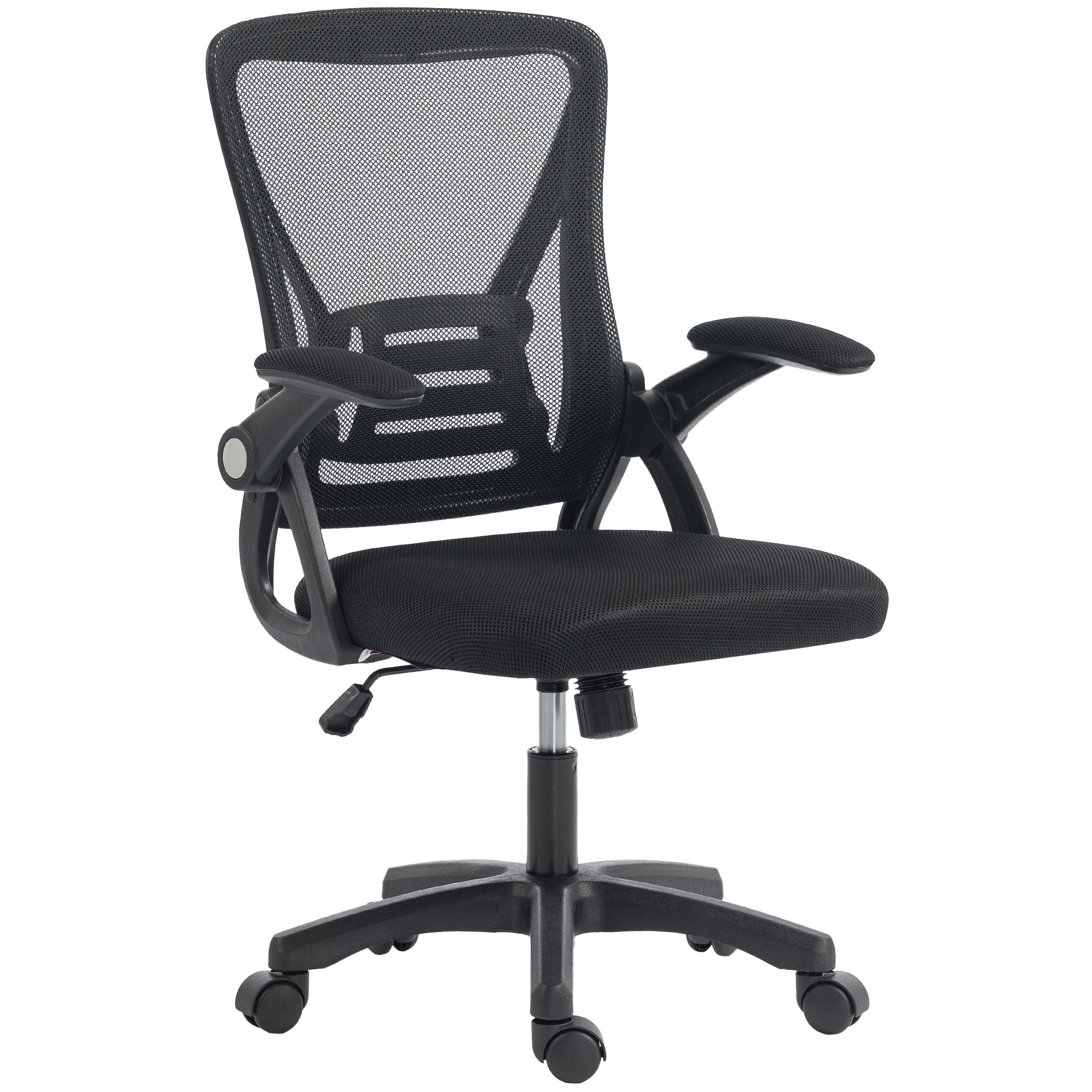 HOMCOM Office Chair, Mesh Desk Chair with Flip-up Armrests, Lumbar Support, Adjustable Height, Black
