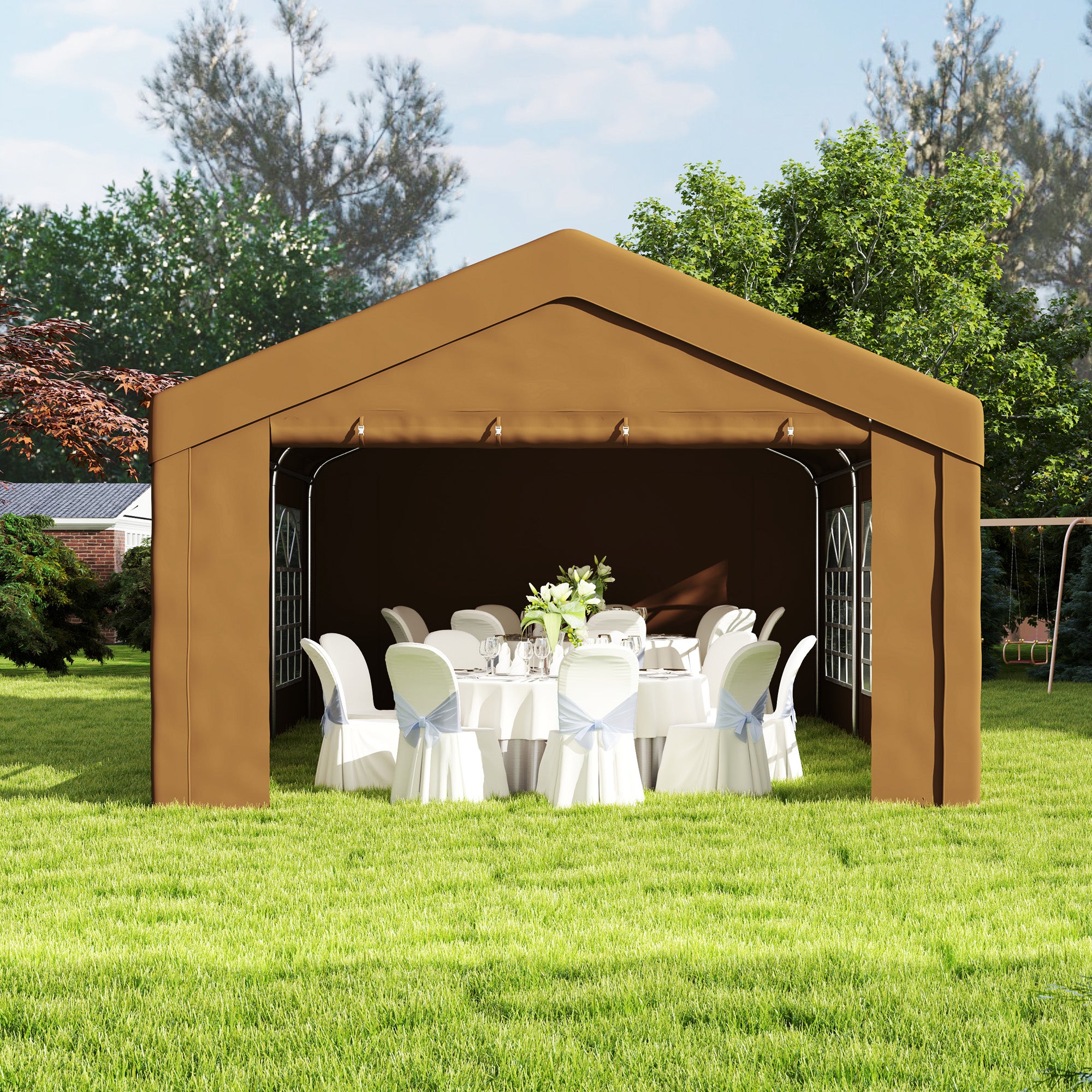 Outsunny 6m x 4m Garden Gazebo, Galvanised Marquee Party Tent with Removable Sides and Windows for Parties, Wedding and Events, Yellow - North Peak Garden Furniture
