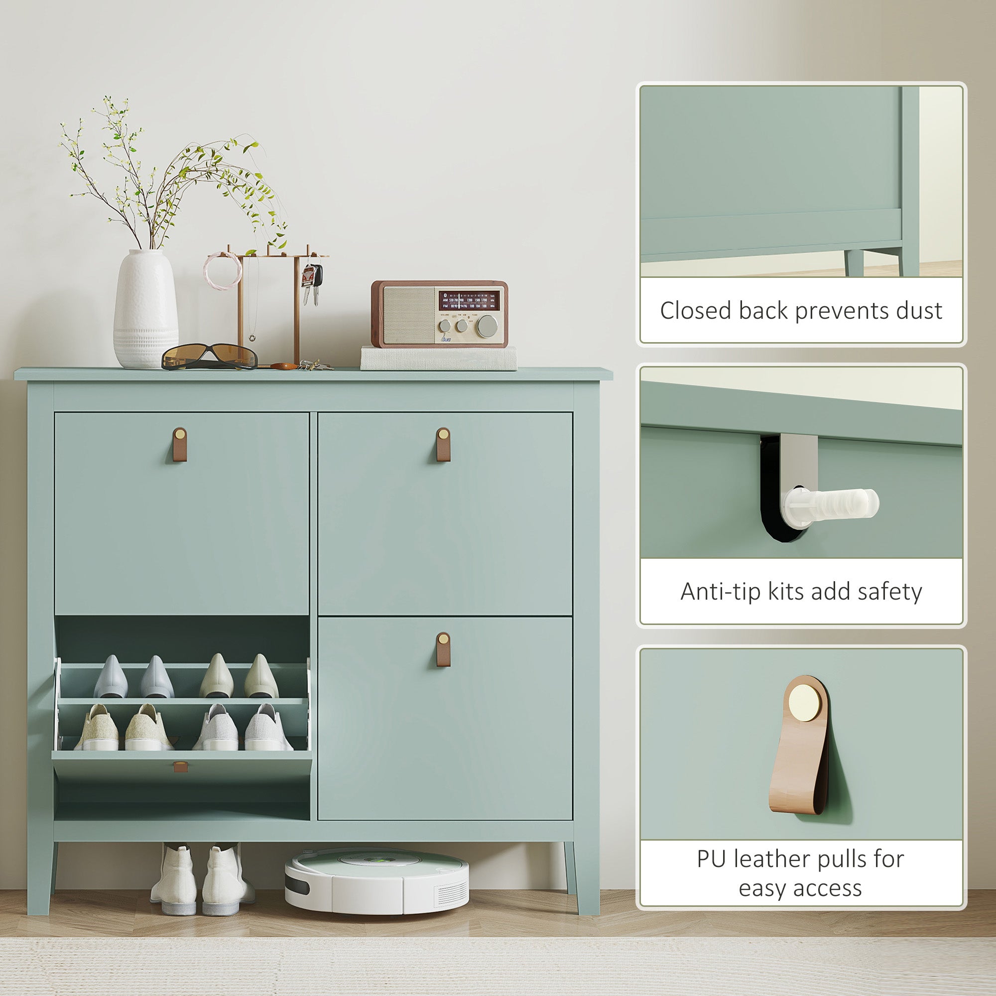 HOMCOM Modern Four-Drawer Shoe Cabinet - Green - North Peak Garden Furniture