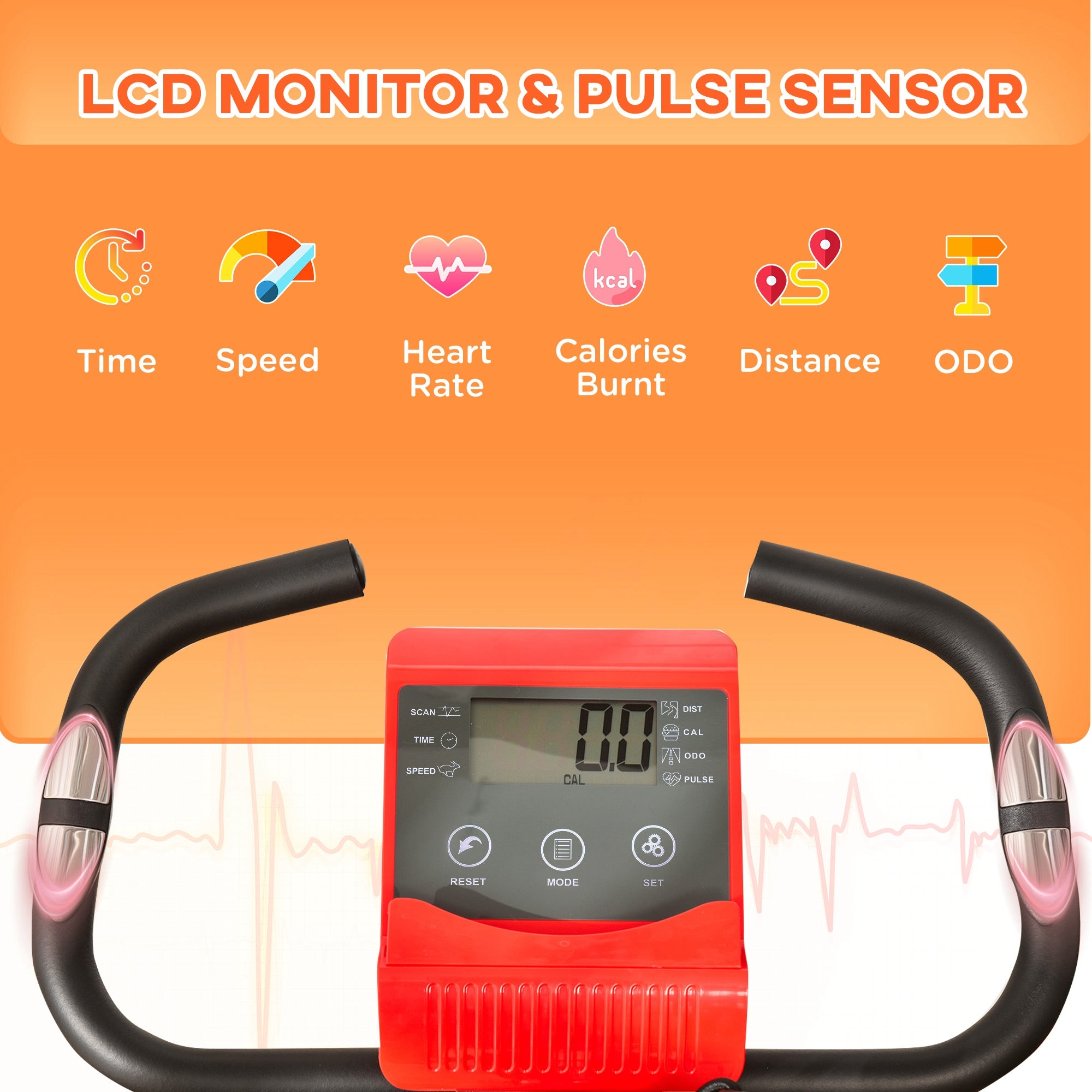 HOMCOM 2-in-1 Folding Exercise Bike with 8-Level Magnetic Resistance, Arm Resistance Band, Pulse Sensor, Red - North Peak Garden Furniture