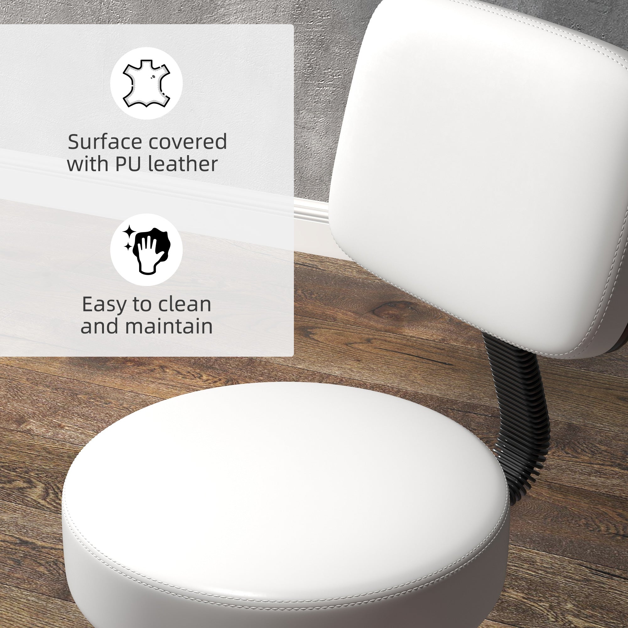 HOMCOM Beautician's Swivel Salon Chair w/ Padded Seat Back 5 Wheels Adjustable Height Salon Hairdressers Tattoo Spa Rolling Cushion Professional 48cm White - North Peak Garden Furniture
