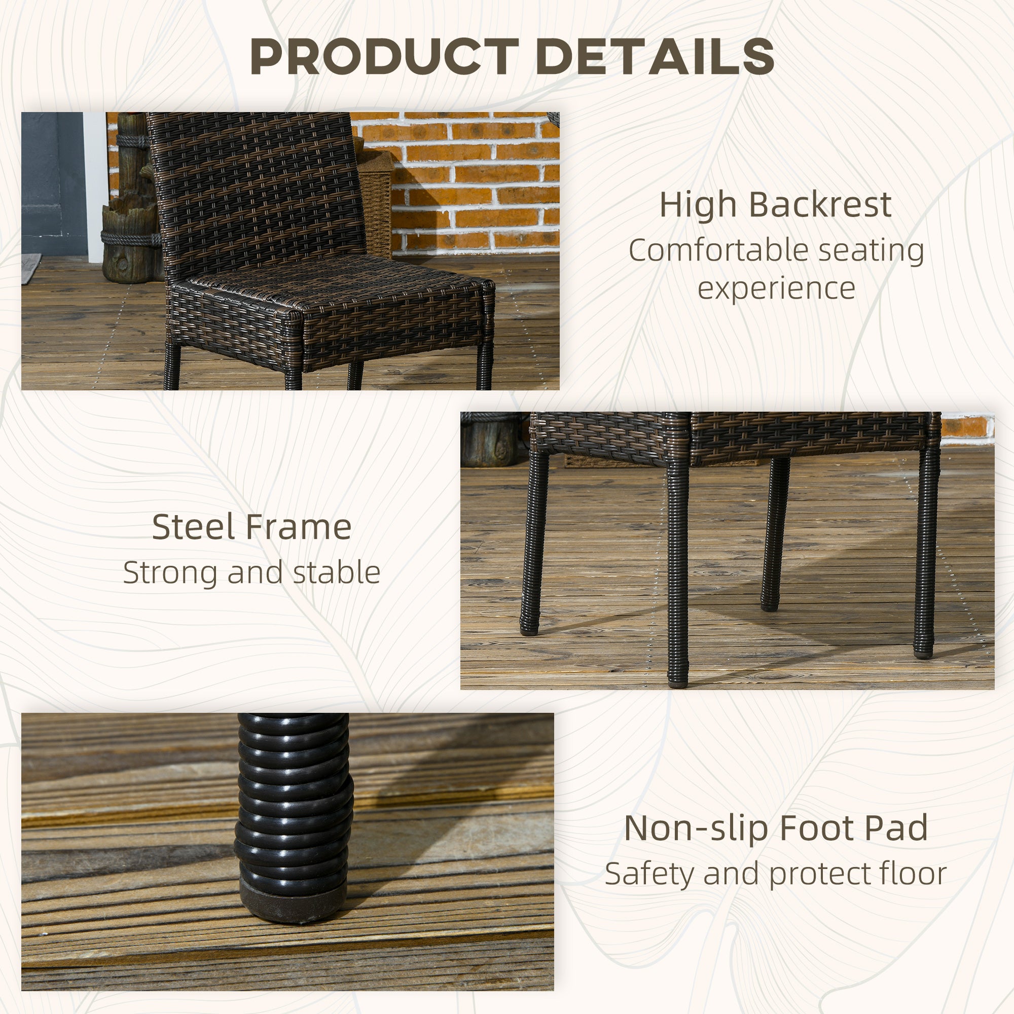 Outsunny Set of Two Armless Rattan Garden Chairs - Brown - North Peak Garden Furniture