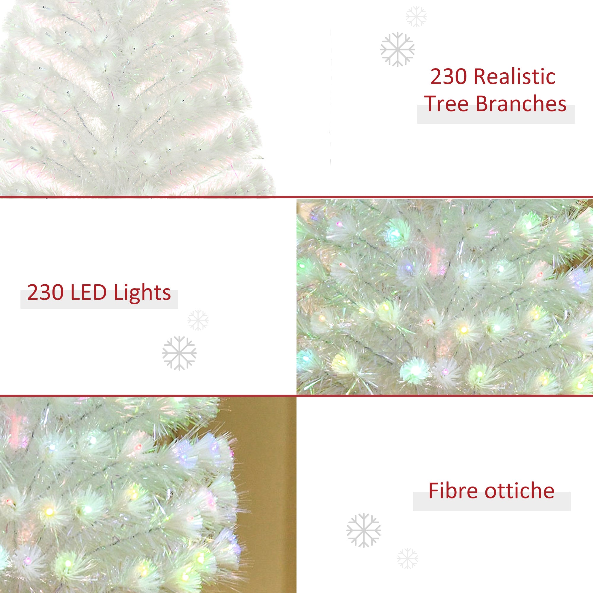 HOMCOM 5 Feet Prelit Artificial Christmas Tree with Fiber Optic LED Light, Holiday Home Xmas Decoration, White - North Peak Garden Furniture