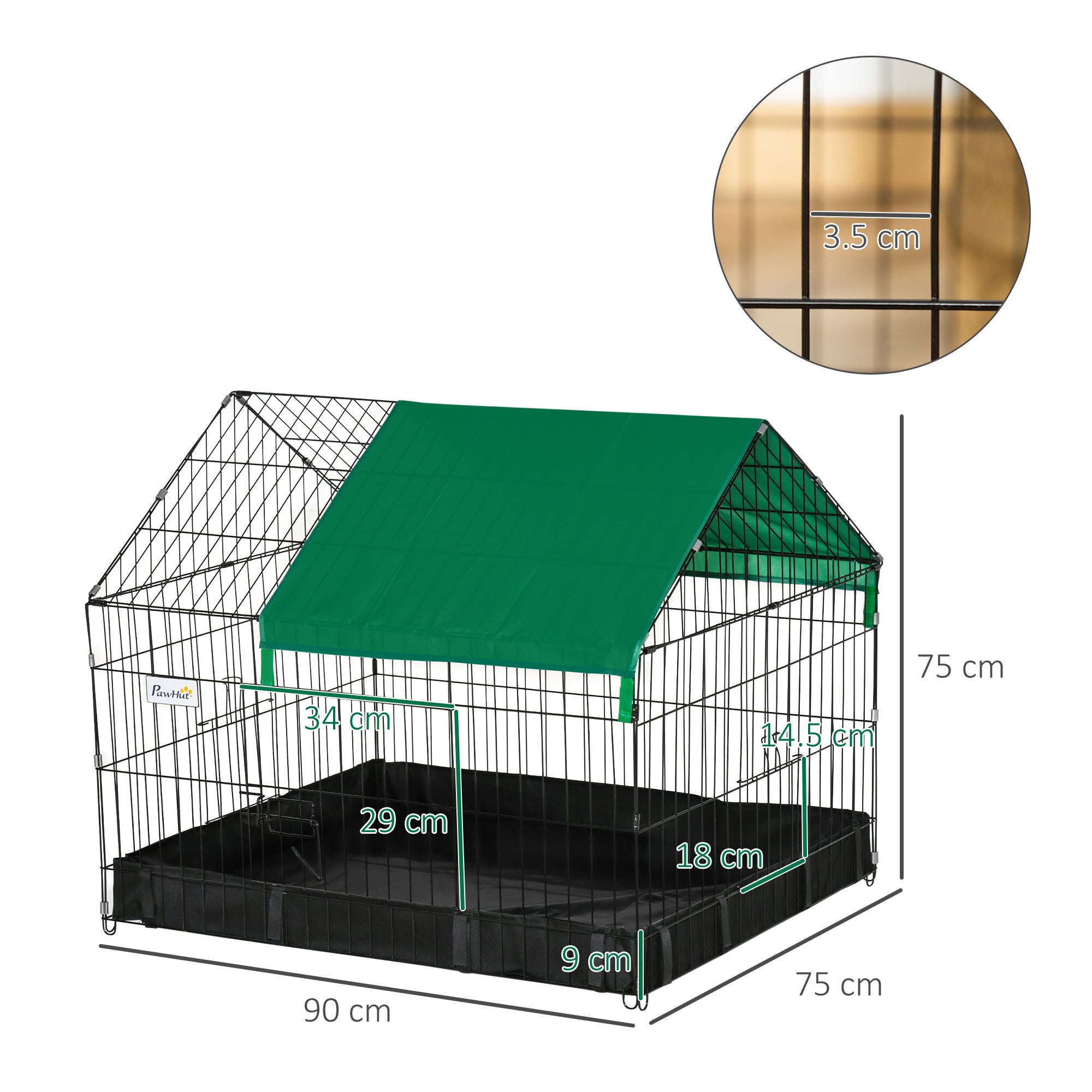 PawHut Rabbit Cage Guinea Pig Playpen Small Animal House for Kitties Puppies, w/ Water Proof Oxford Roof Floor 90 x 75 x 75 cm - North Peak Garden Furniture