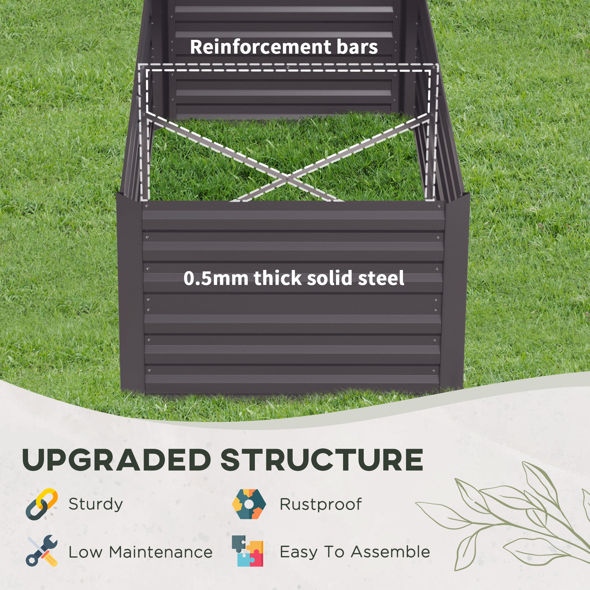 Outsunny Set of 2 Raised Beds for Garden, Galvanised Steel Outdoor Planters with Multi-reinforced Rods for Vegetables, Plants, Flowers and Herbs, 180 x 90 x 59 cm, Dark Grey