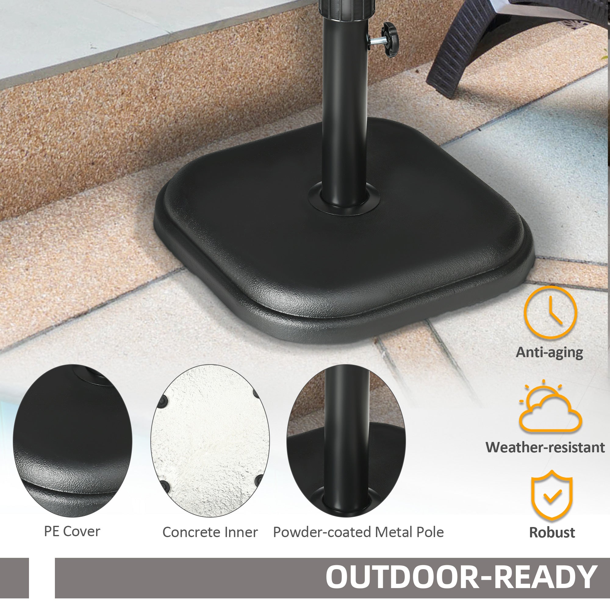 Outsunny 11kg Concrete Garden Parasol Base Holder, Square Outdoor Table Umbrella Stand Weight, Black - North Peak Garden Furniture