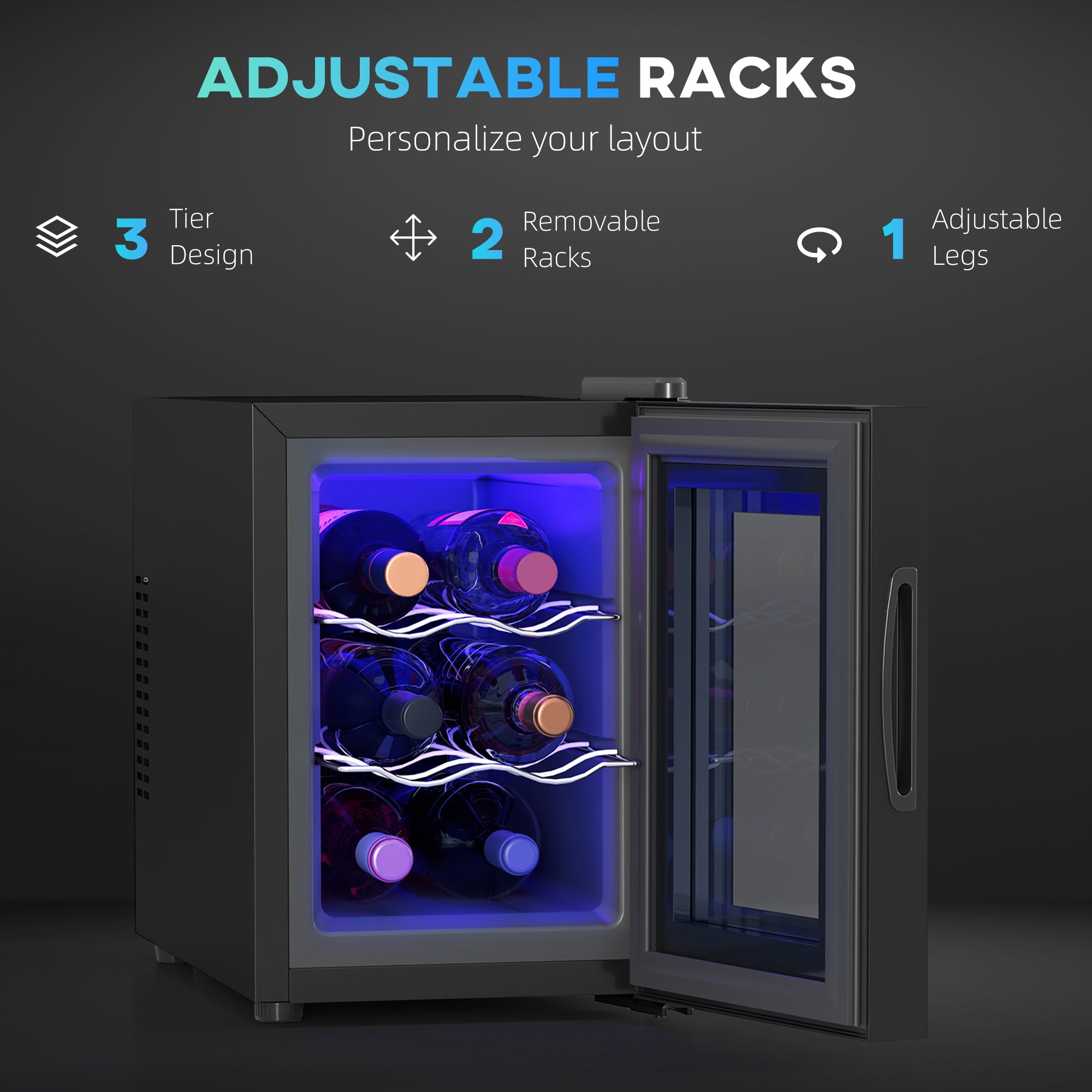 HOMCOM Six Bottle 8-18℃ Countertop Wine Fridge - Black - North Peak Garden Furniture
