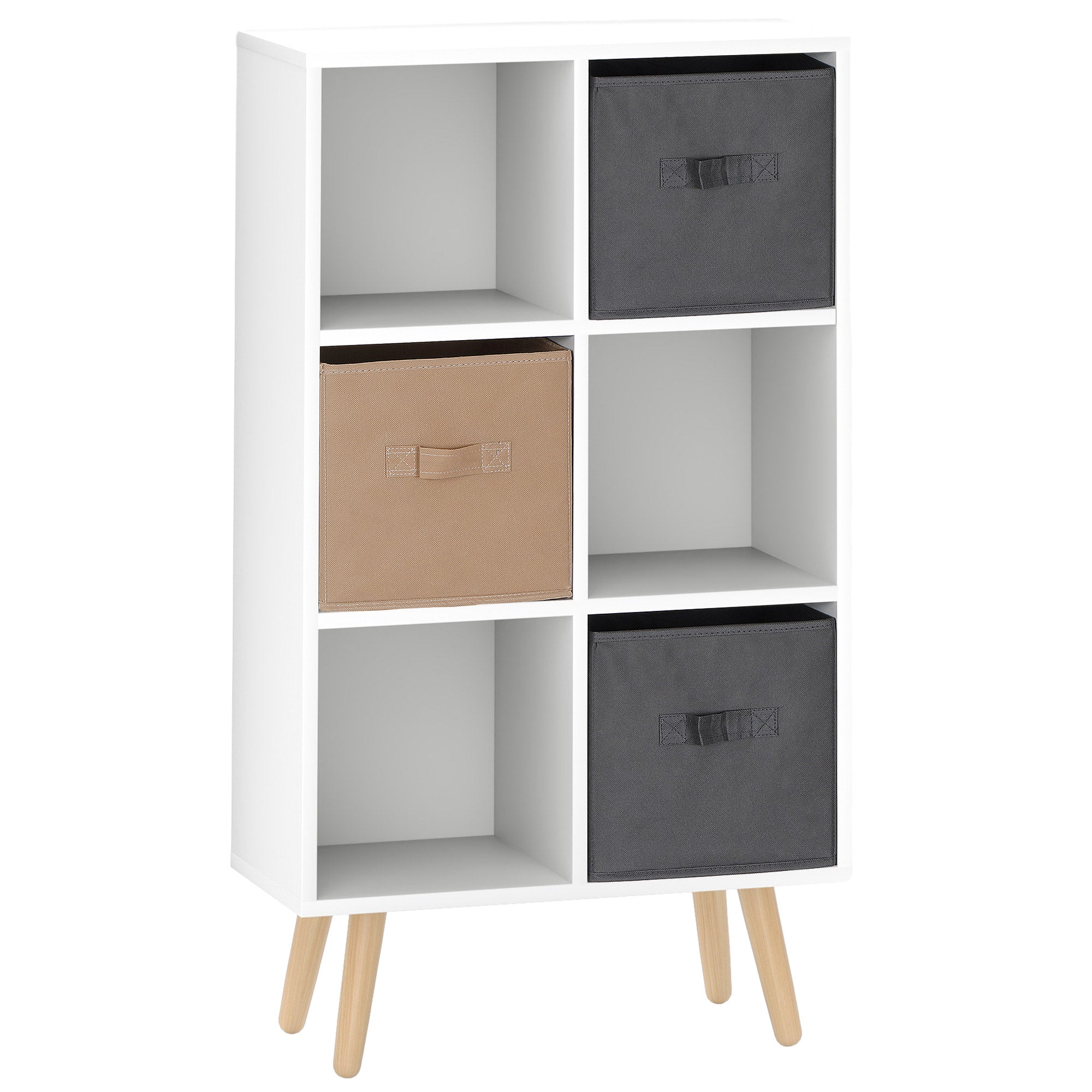 HOMCOM Freestanding 6 Cube Unit Cabinet Unit w/ 3 Fabric Drawers Handles Home Office Storage Shelves White - North Peak Garden Furniture