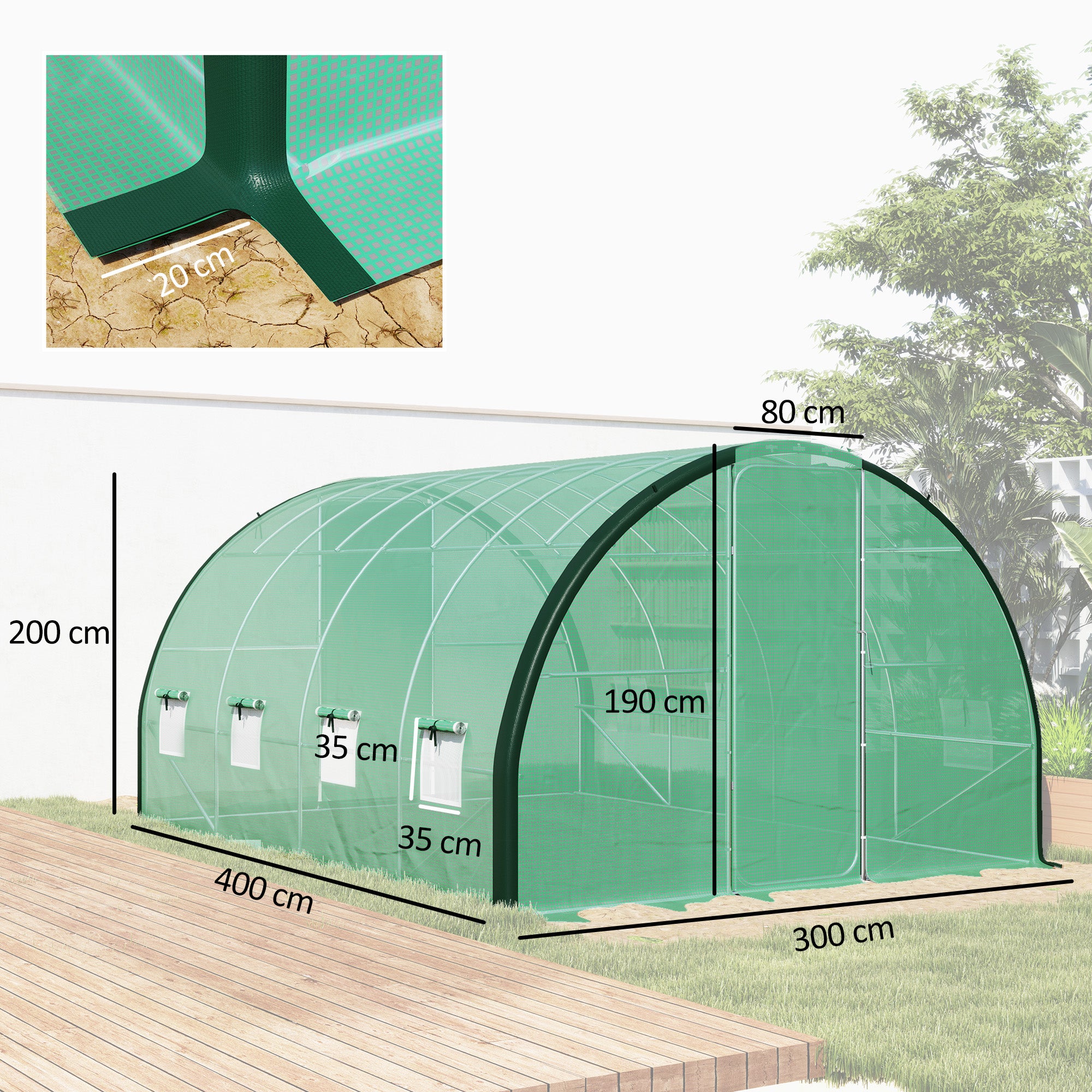 Outsunny 4 x 3(m) Polytunnel Greenhouse, with Windows and Doors - Green - North Peak Garden Furniture