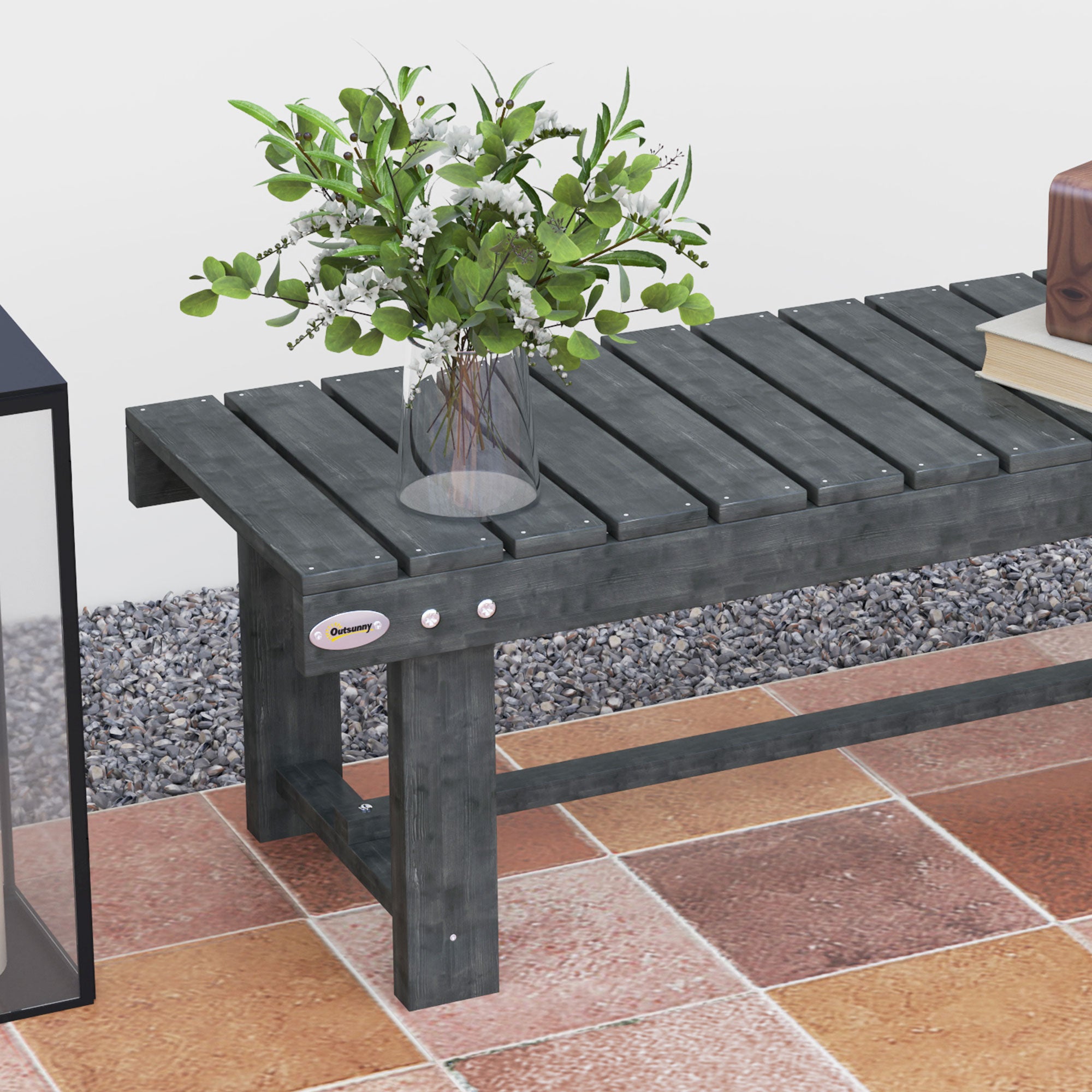 Outsunny 2-Seater Garden Wooden Bench, Grey - North Peak Garden Furniture