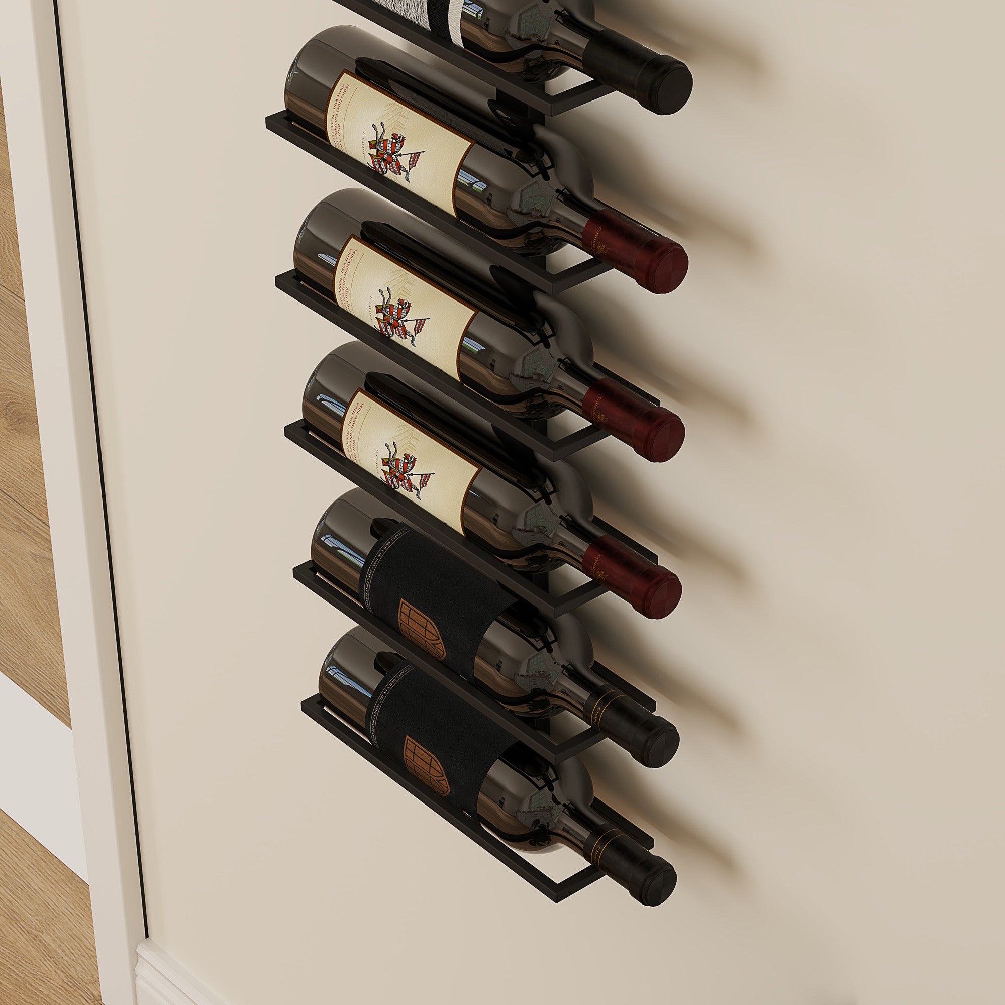 HOMCOM 10-Tier Wall Mount Wine Rack, Steel Wall Wine Rack for 10 Wine Bottles, Wall Wine Display Rack for Kitchen, Dining Room, Home Bar, Black - North Peak Garden Furniture