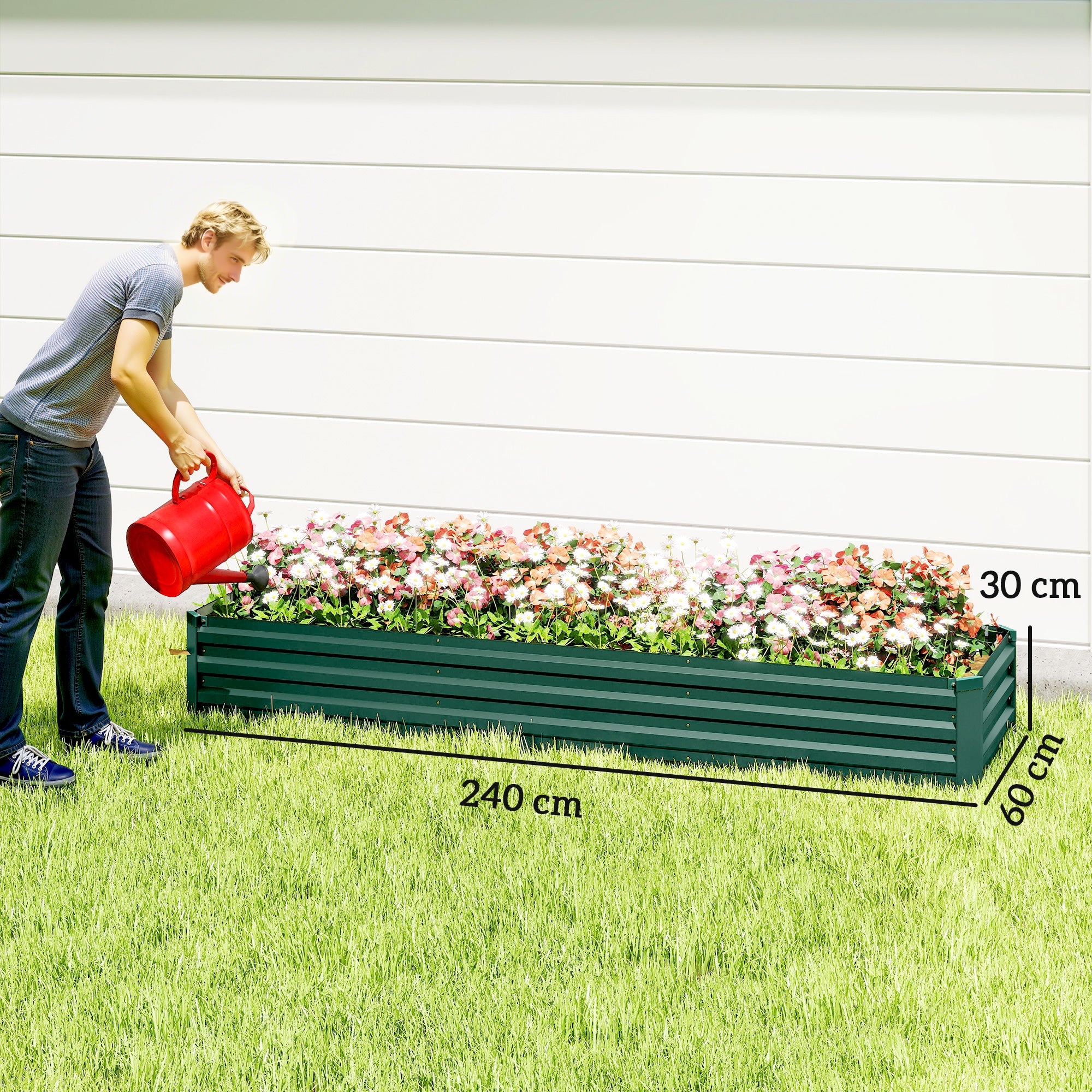 Outsunny 60 x 240cm Galvanised Steel Planter, with Open Bottom