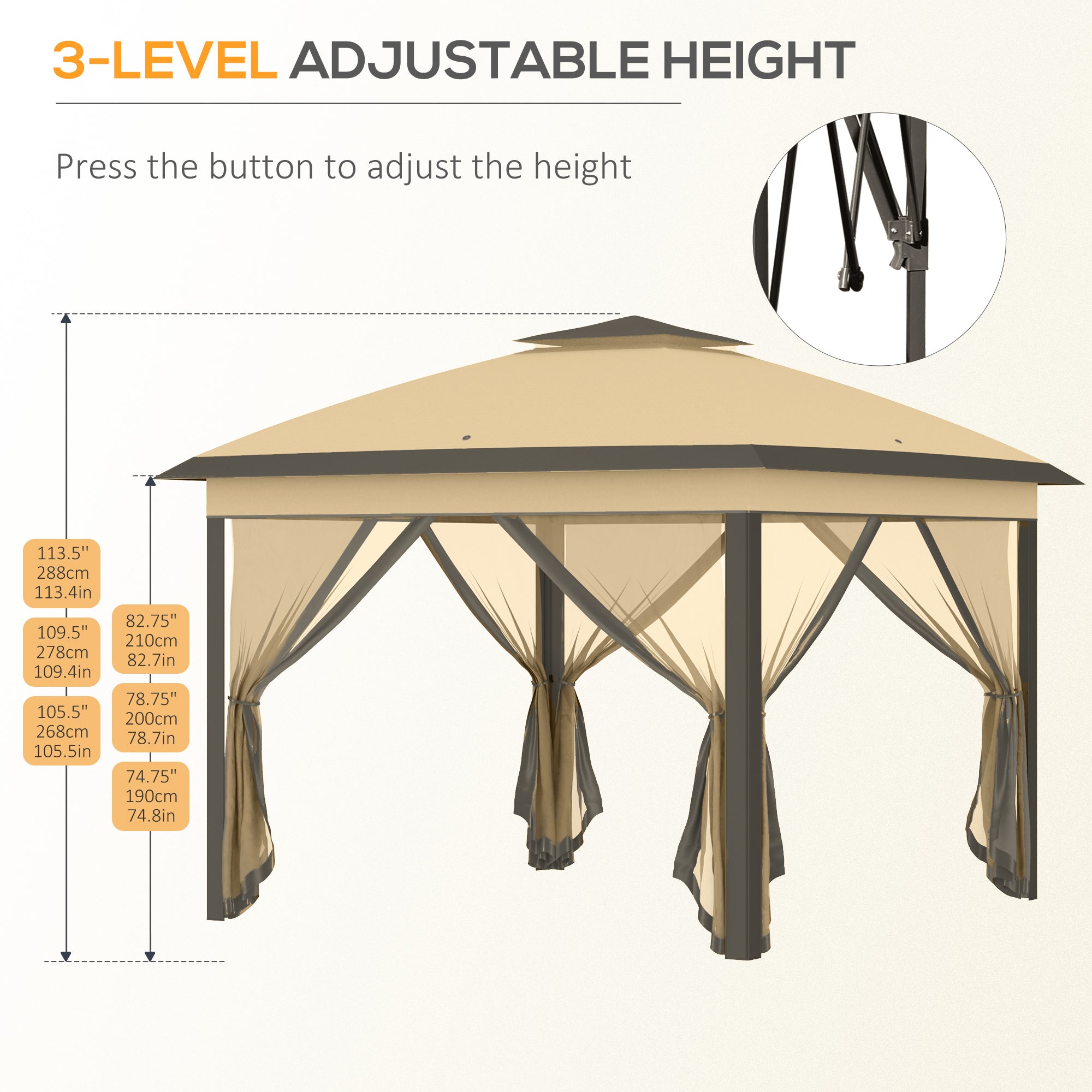 Outsunny 330cm x 330cm Pop Up Canopy, Double Roof Foldable Canopy Tent with Zipped Mesh Sidewalls, Height Adjustable and Carrying Bag, Event Tent for Patio Garden, Beige