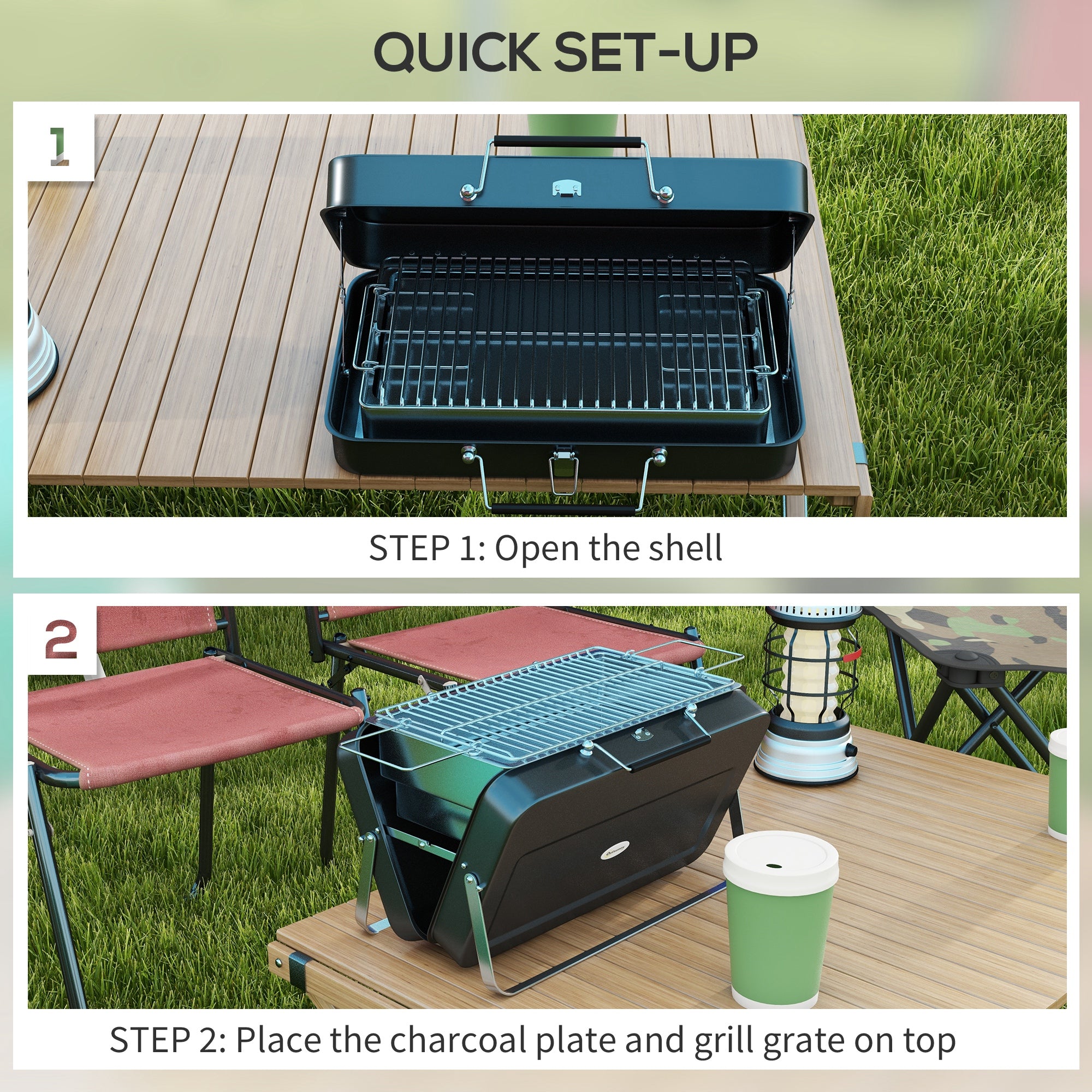 Outsunny Metal Suitable-Style Portable BBQ Grill - Black - North Peak Garden Furniture