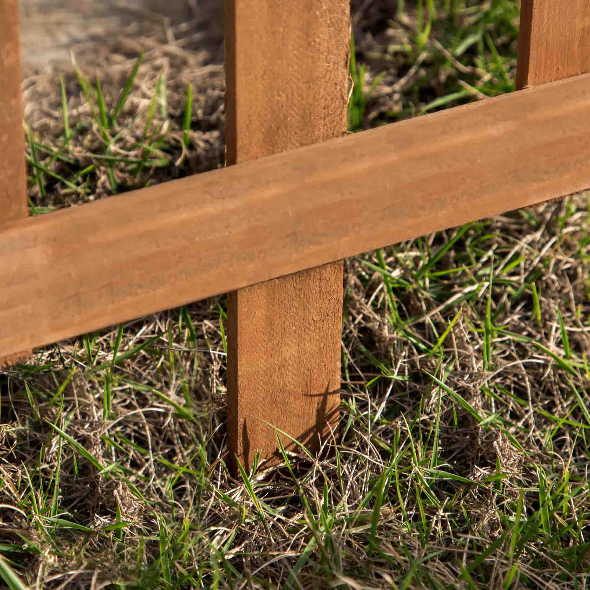 Outsunny Pack of 12 Wooden Border Fences, Garden Fixed Picket Fence for Lawn Edging, Flowerbed, 60L x 1D x 34H cm, Brown - North Peak Garden Furniture