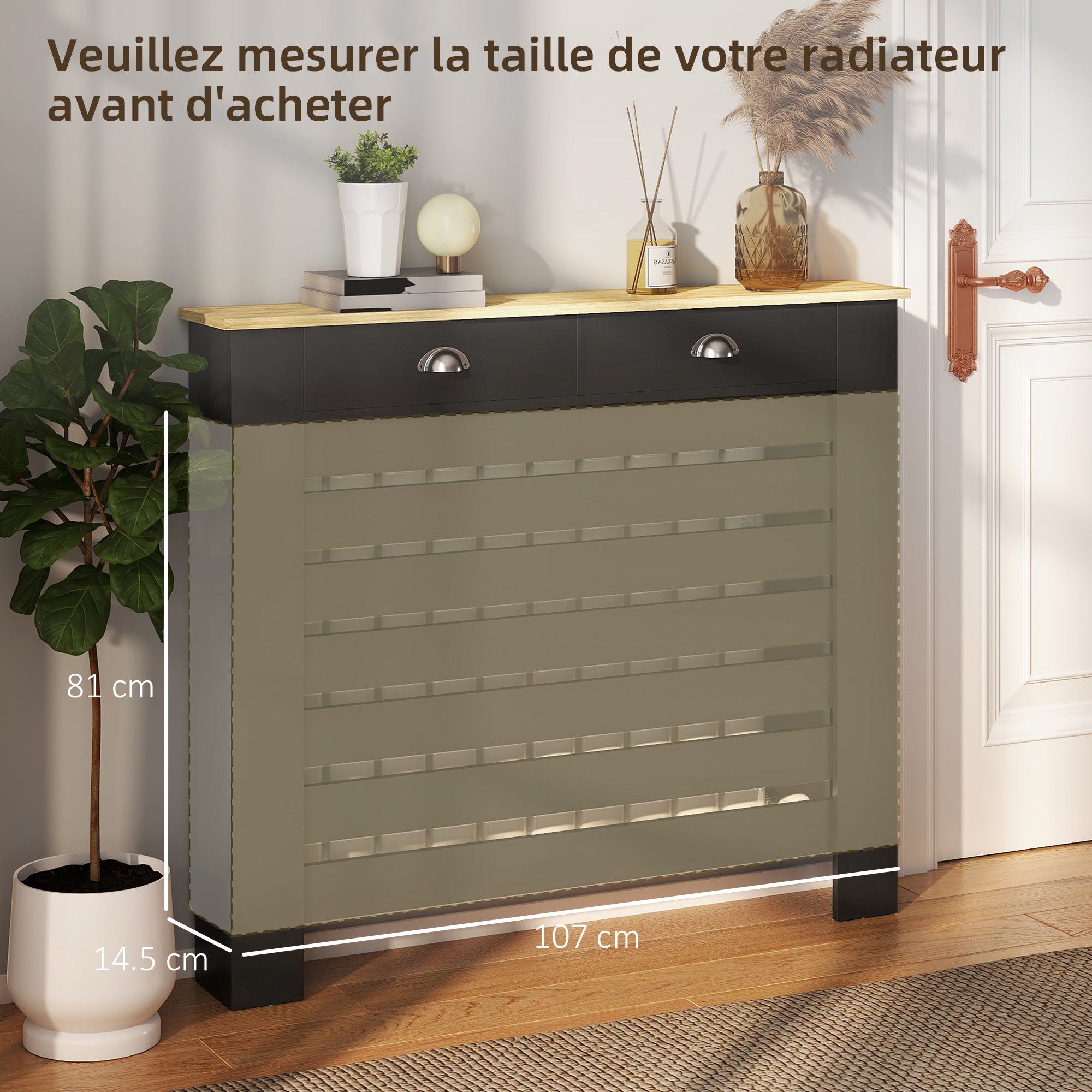HOMCOM 95.5H x 111Wcm Radiator Cover, with Drawer - Black