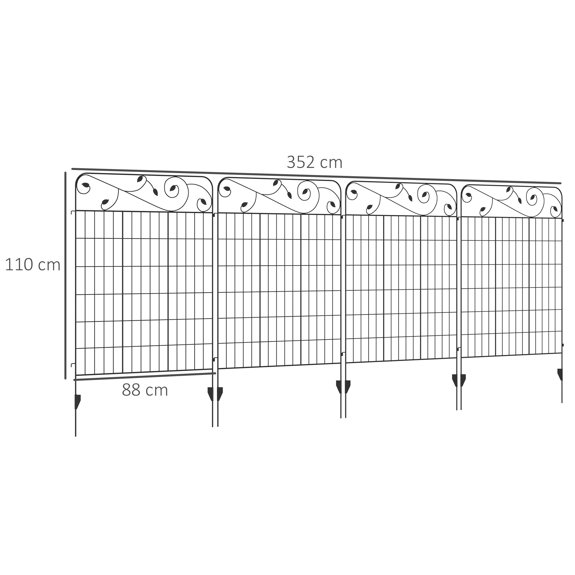 Outsunny Decorative Garden Fencing, 8PCs 43in x 23ft Outdoor Picket Fence Panels, Rustproof Metal Wire Landscape Flower Bed Border Edging Animal Barrier, Black - North Peak Garden Furniture