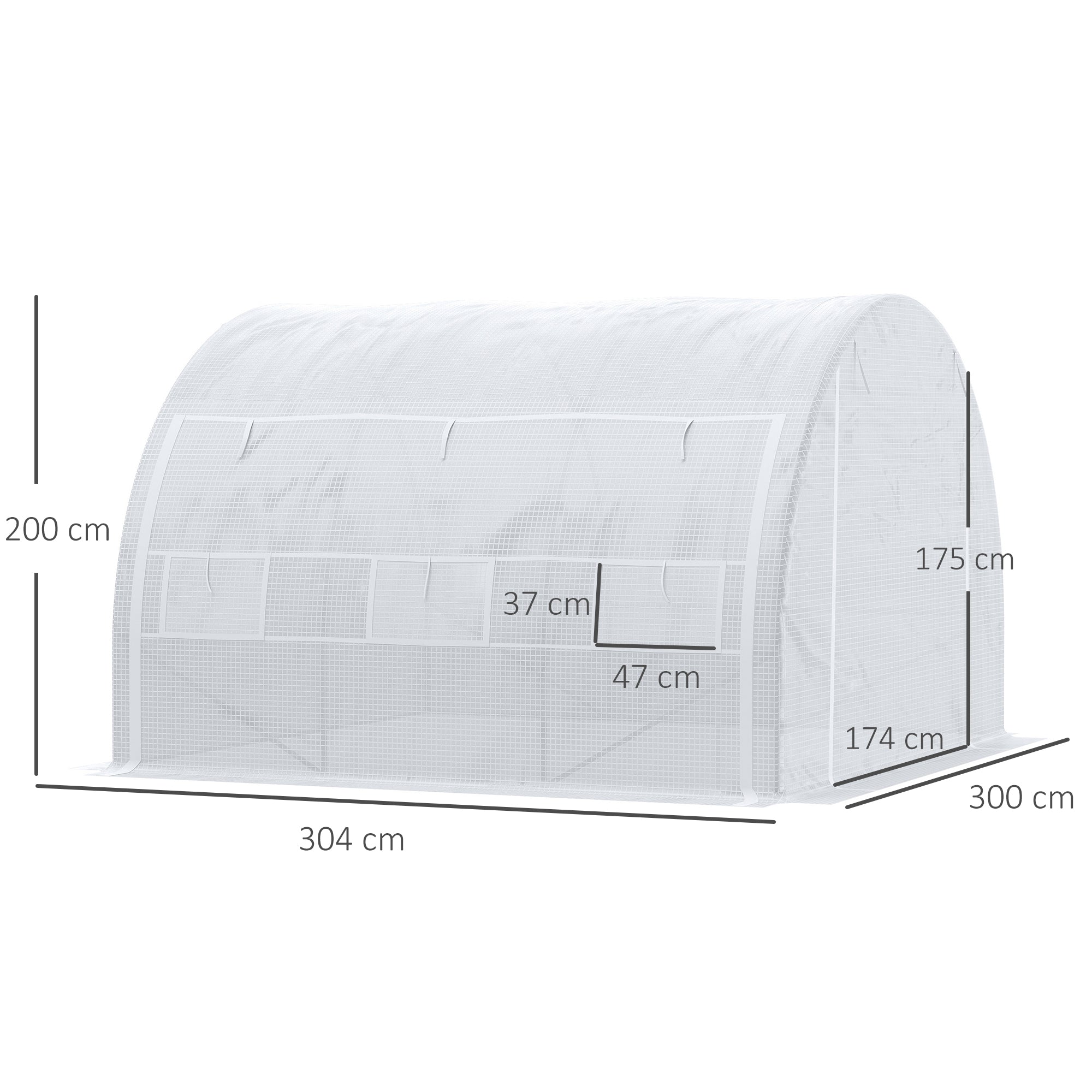 Outsunny 3 x 3 x 2 m Polytunnel Greenhouse with Roll-up Side Walls, Walk-in Grow House Tent with Steel Frame, Reinforced Cover, Zipped Door and 6 Mesh Windows for Garden, White