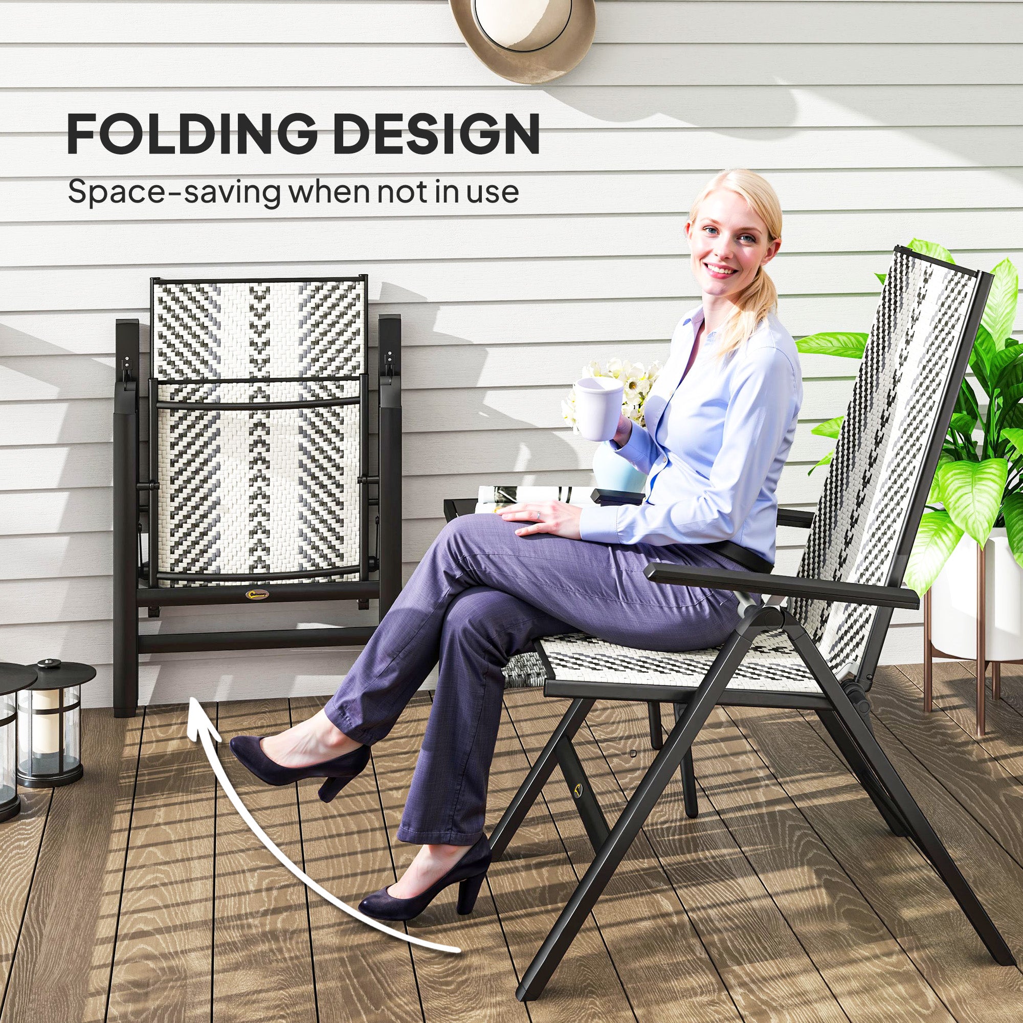 Outsunny Set of Two Rattan Reclining Garden Chairs - Grey - North Peak Garden Furniture