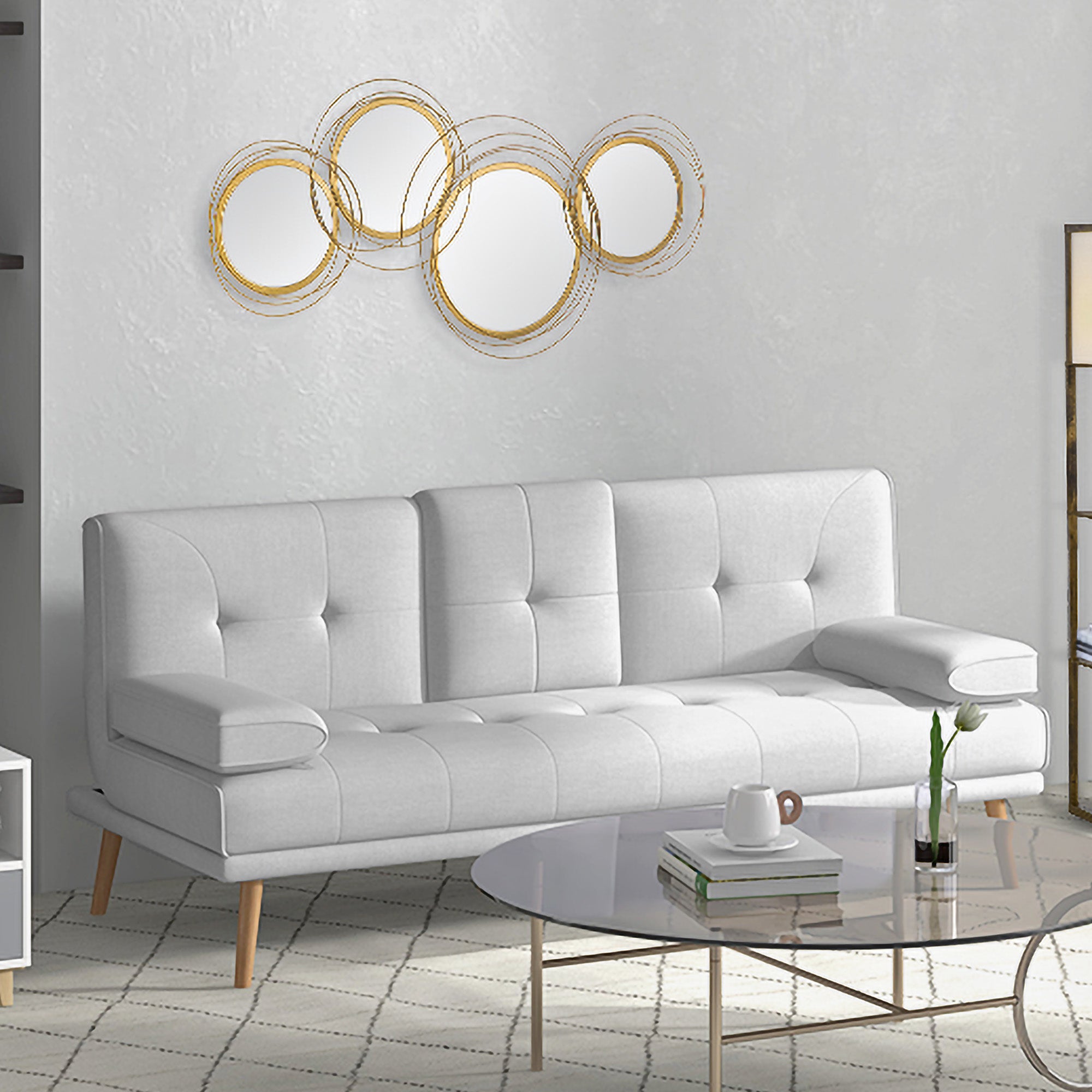 HOMCOM Metal Wall Art Modern Decorative Mirror Decor Hanging Home Wall Sculptures for Living Room Bedroom Dining Room, Gold - North Peak Garden Furniture