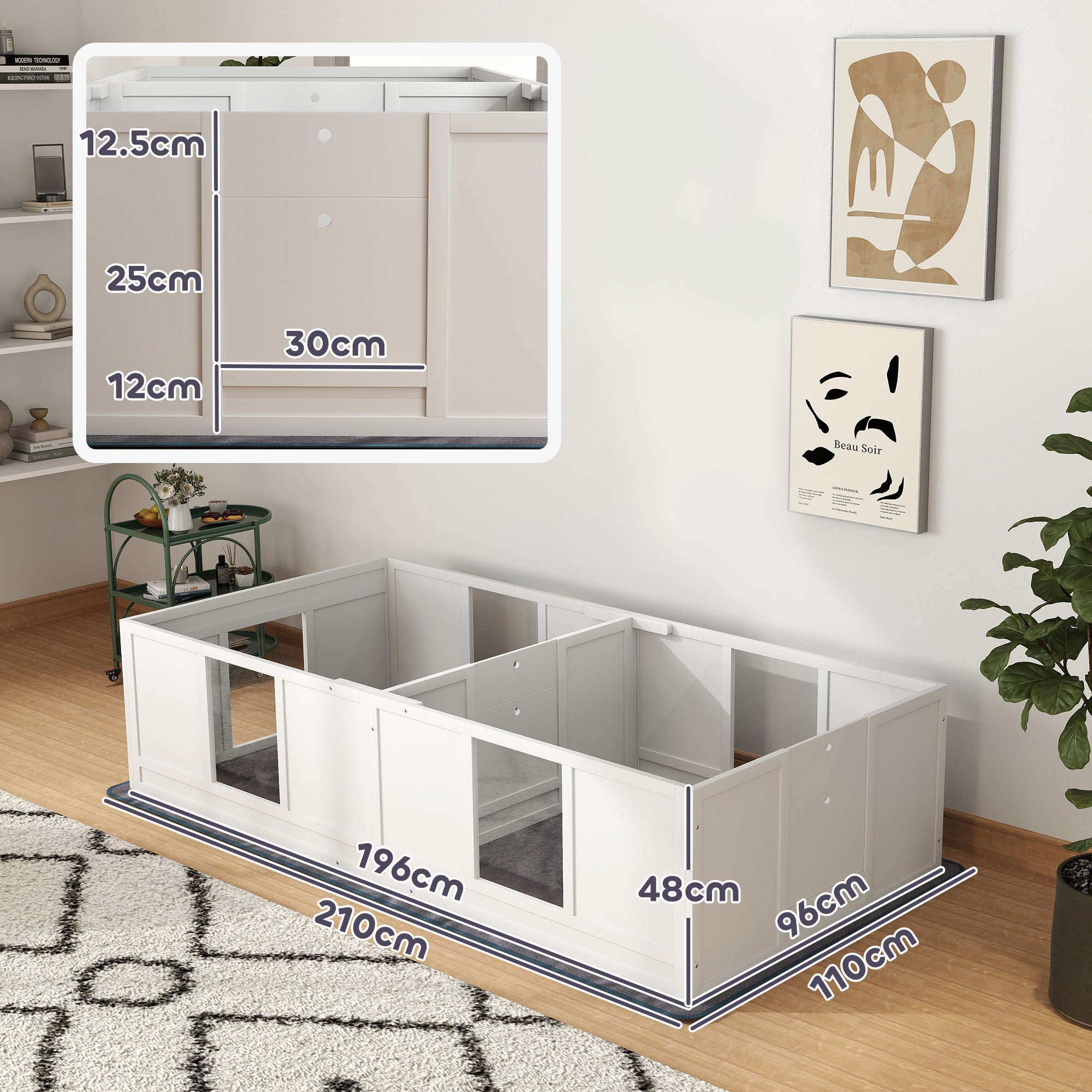 PawHut Two Room Design Whelping Box for Dogs with Whelping Pad, Clear Panels, Adjustable Entrance, for Medium Dogs, 196 x 96cm