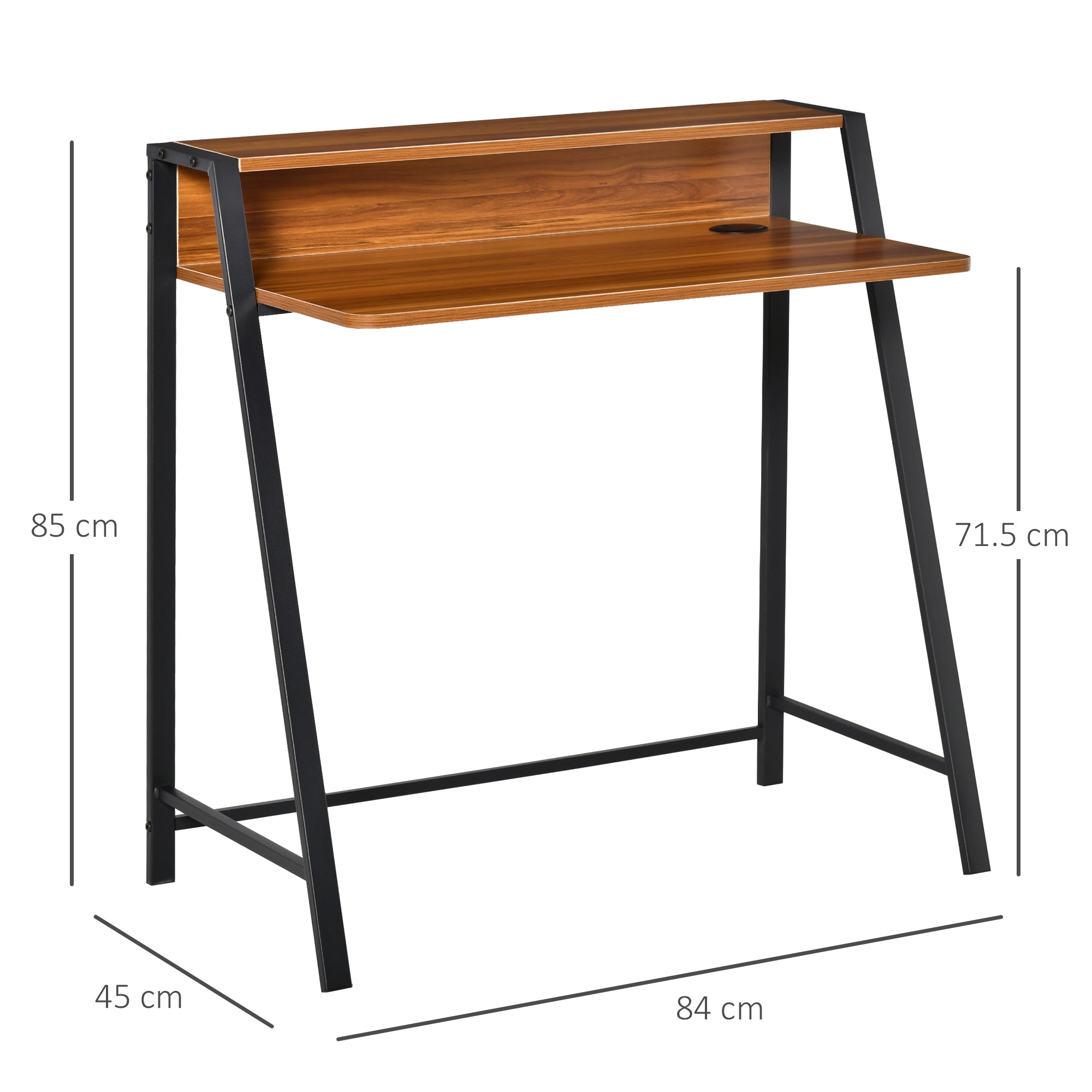 HOMCOM Writing Desk Computer Table Home Office PC Laptop Workstation Storage Shelf 84L x 45W cm Walnut - North Peak Garden Furniture
