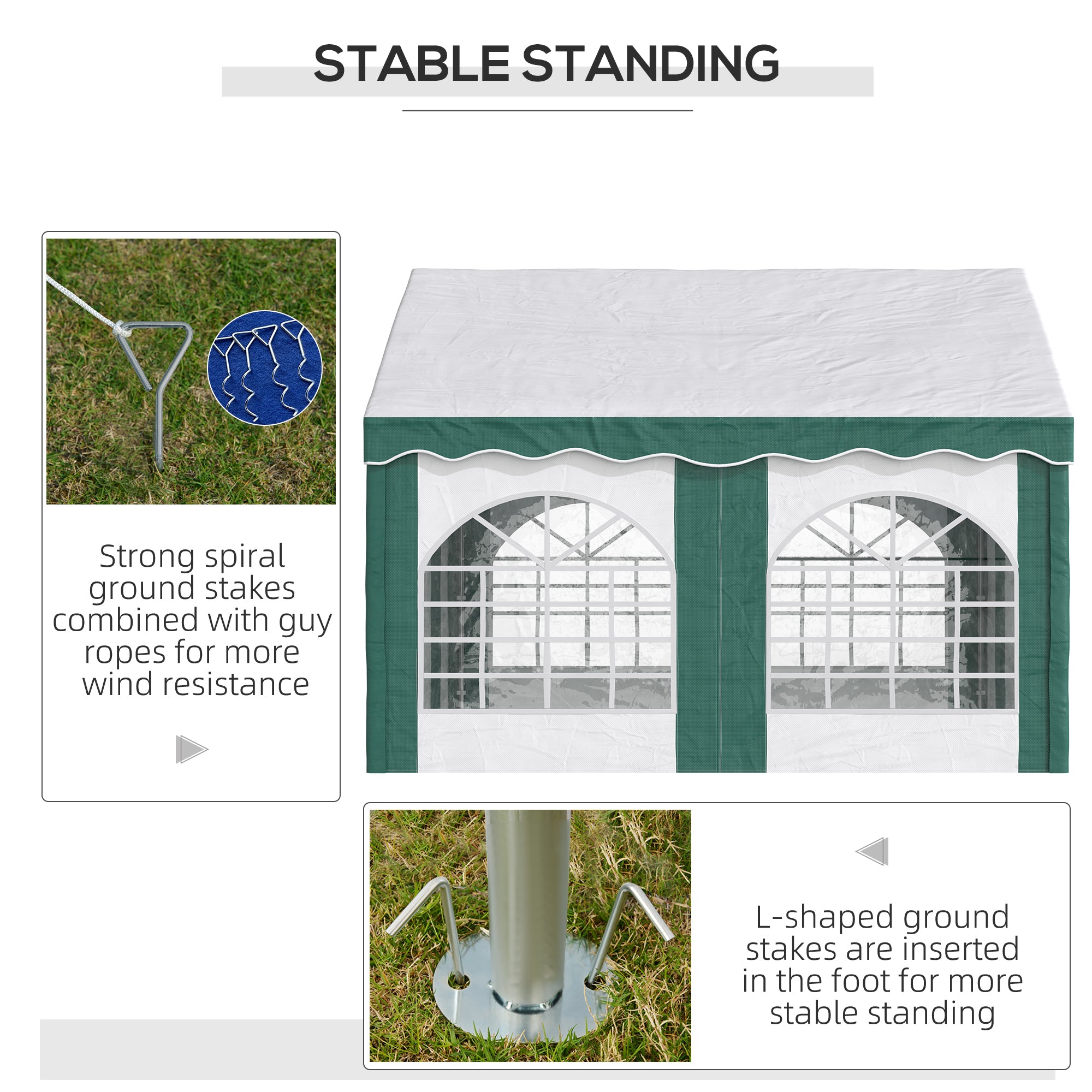 Outsunny 4 x 4m Garden Gazebo with Sides, Galvanised Marquee Party Tent with Four Windows and Double Doors, for Parties, Wedding and Events - North Peak Garden Furniture