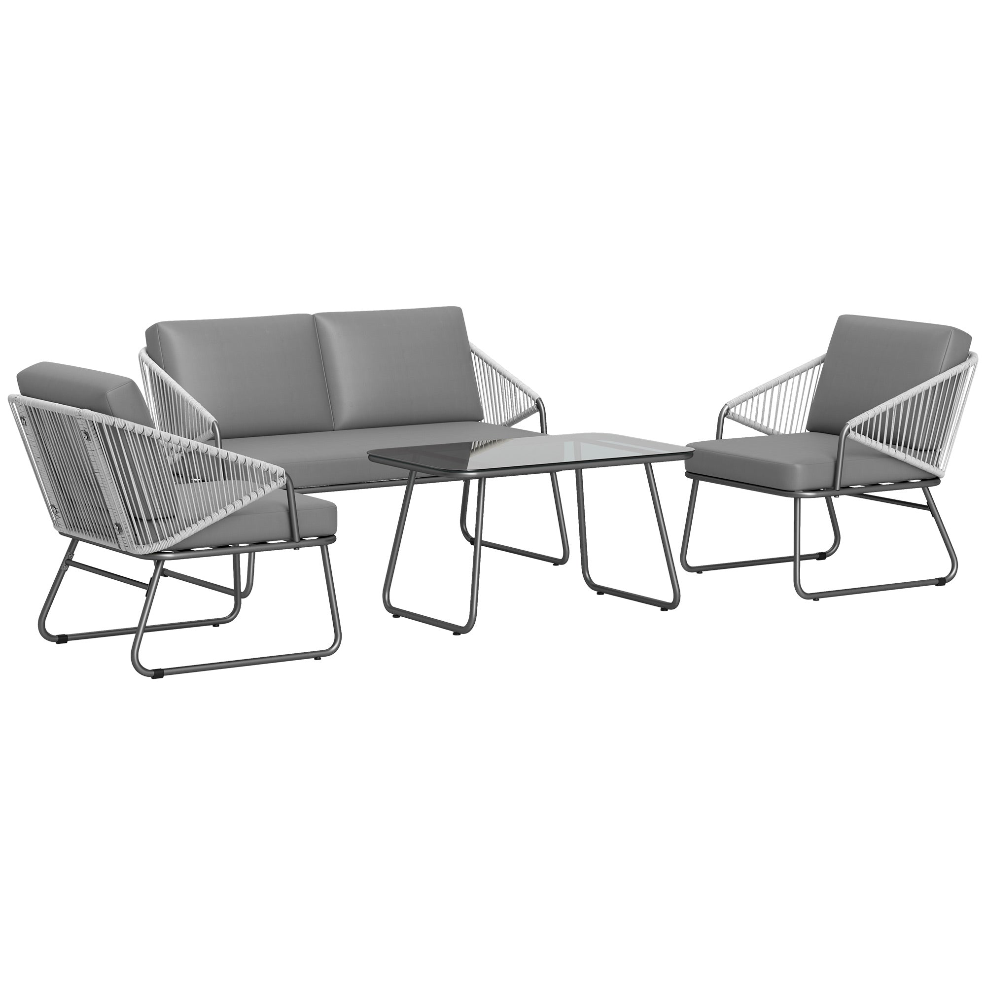 Outsunny Four-Piece Rattan Strong Panel Outdoor Sofa Set - Grey - North Peak Garden Furniture