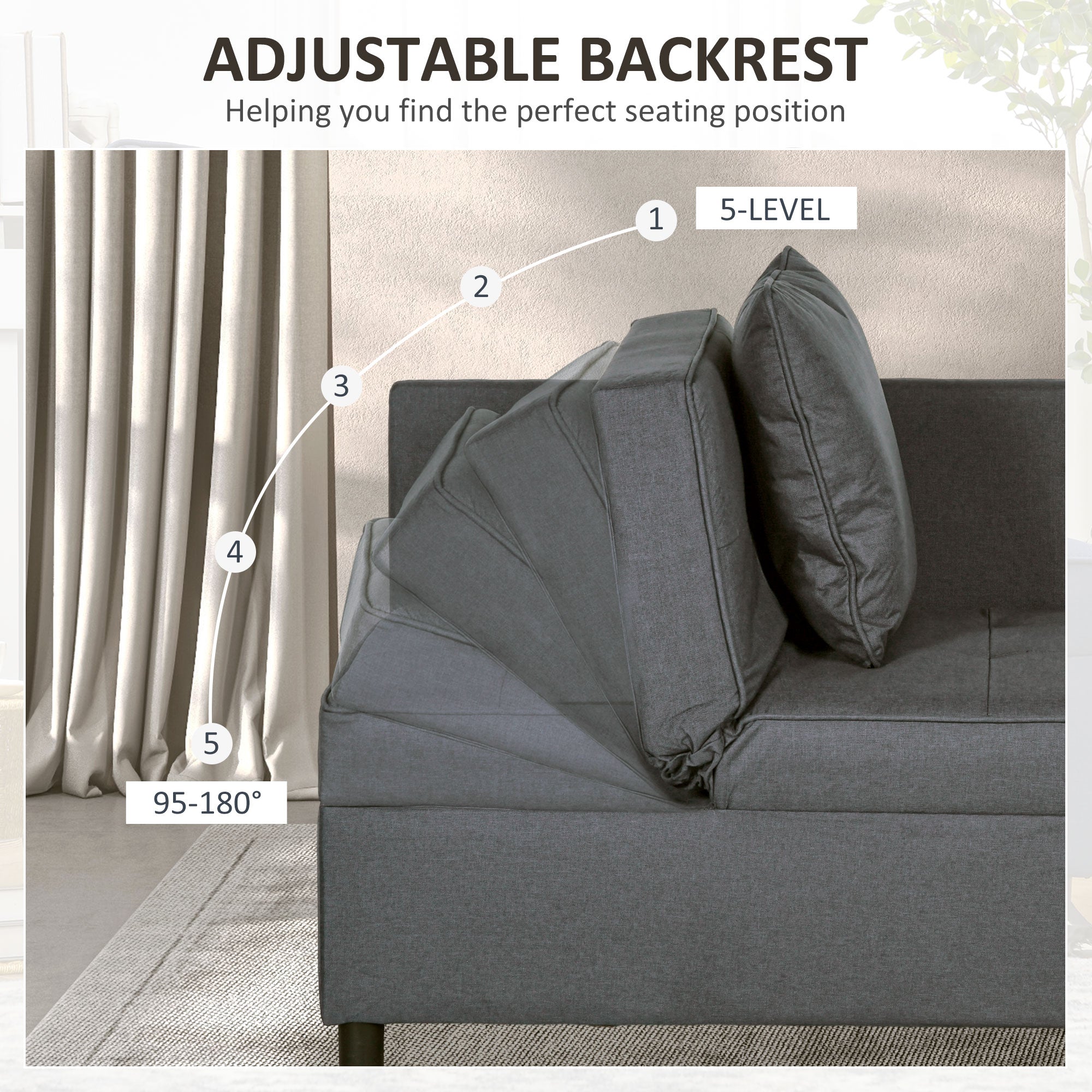 HOMCOM Convertible Single Sofa Bed with Thick Padded Seat, 3-in-1 Multi-Functional Sleeper Chair Bed with Magazine Pocket, for Living Room, Grey - North Peak Garden Furniture