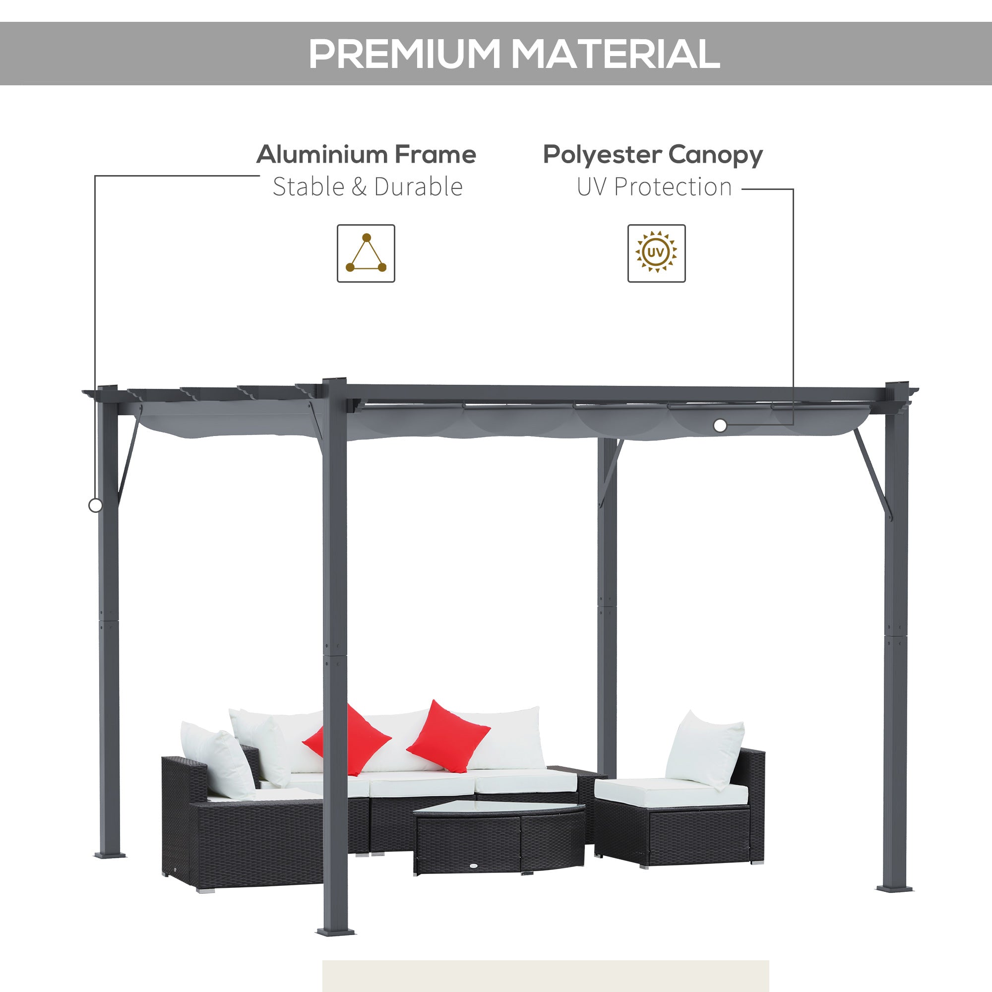Outsunny 3 x 3 m Aluminum Gazebo, with Retractable Roof - Grey - North Peak Garden Furniture