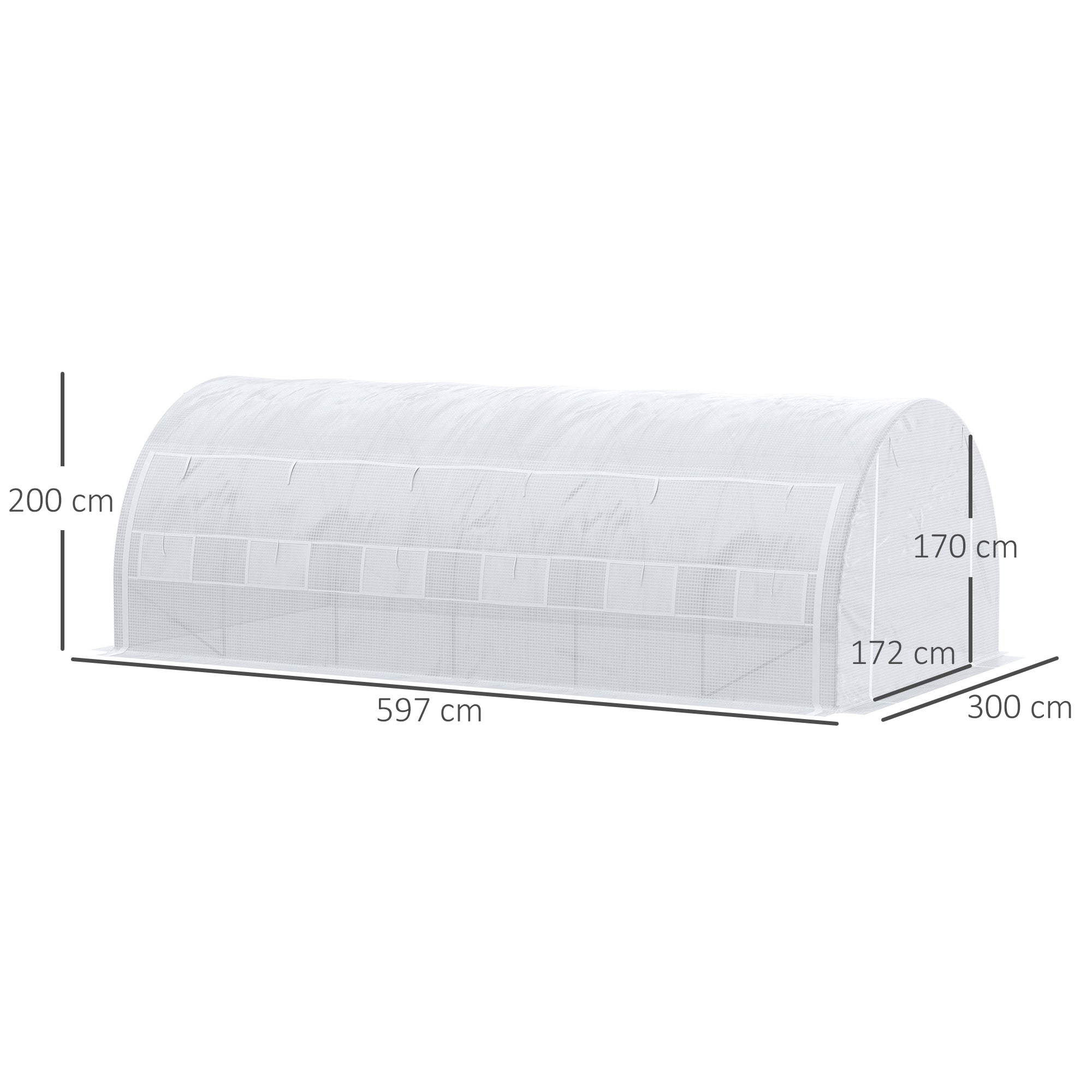 Outsunny 6 x 3 x 2 m Polytunnel Greenhouse with Roll-up Side Walls, Walk-in Grow House Tent with Steel Frame, Reinforced Cover, Zipped Door and 12 Mesh Windows for Garden, White - North Peak Garden Furniture