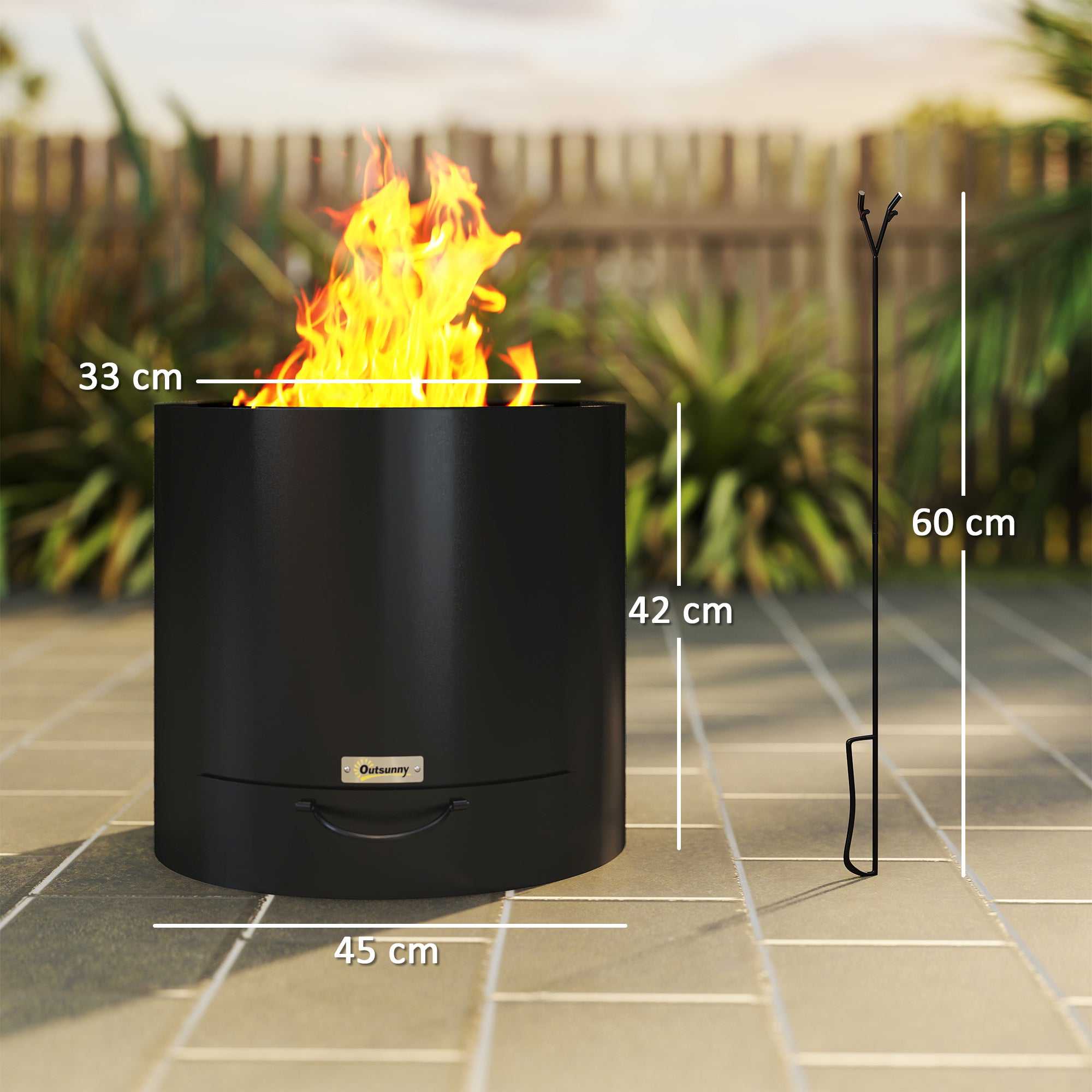Outsunny Metal Wood-burning Fire Pit with Fire Poker - Black - North Peak Garden Furniture