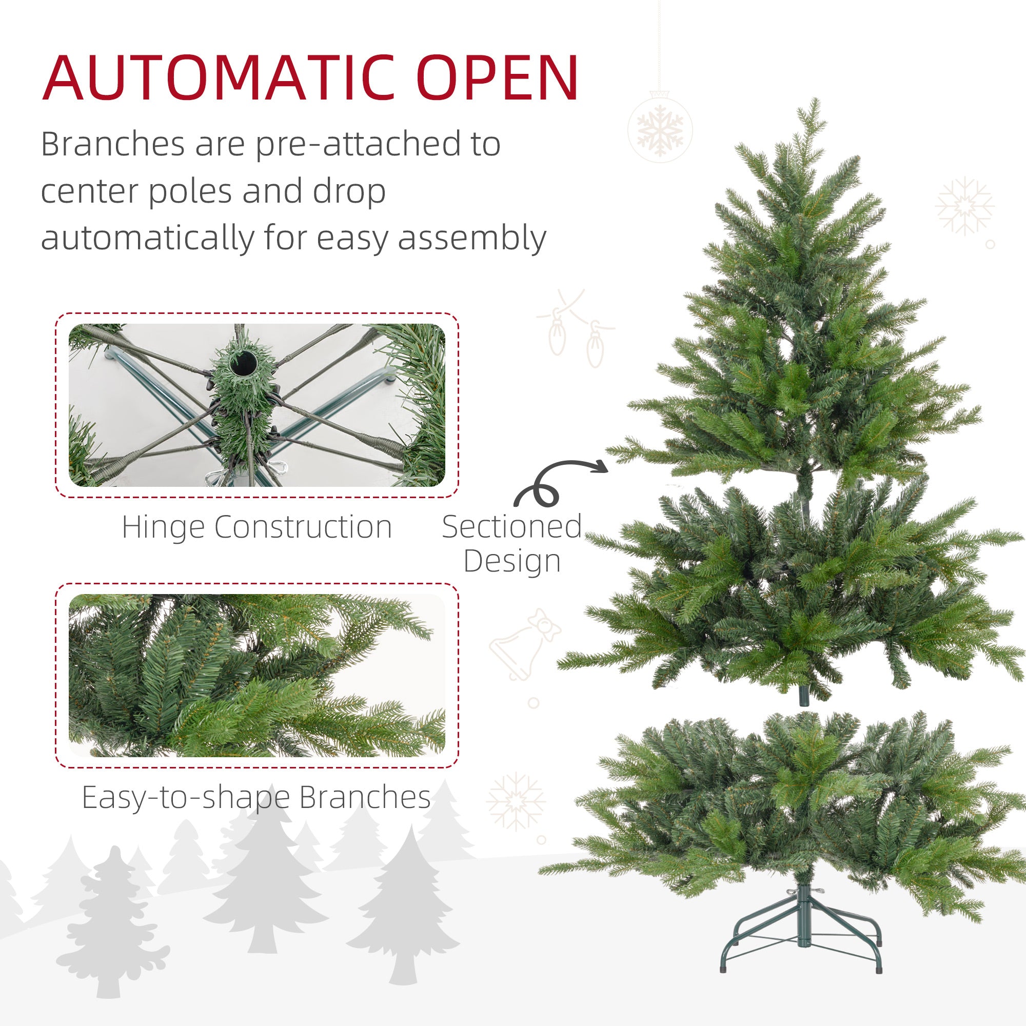 HOMCOM 5ft Bare Artificial Christmas Tree, with 1309 Tips - Green - North Peak Garden Furniture