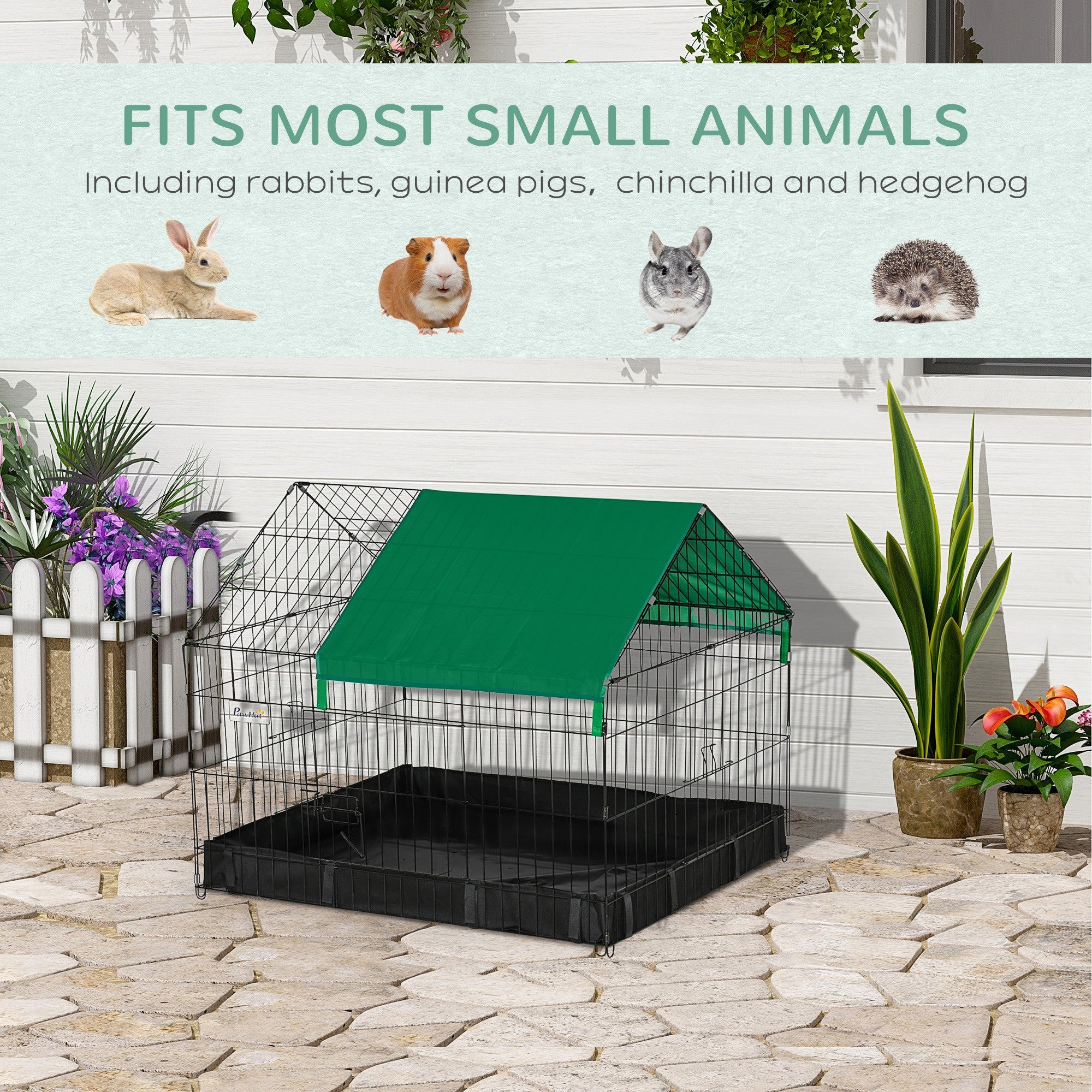 PawHut Rabbit Cage Guinea Pig Playpen Small Animal House for Kitties Puppies, w/ Water Proof Oxford Roof Floor 90 x 75 x 75 cm - North Peak Garden Furniture